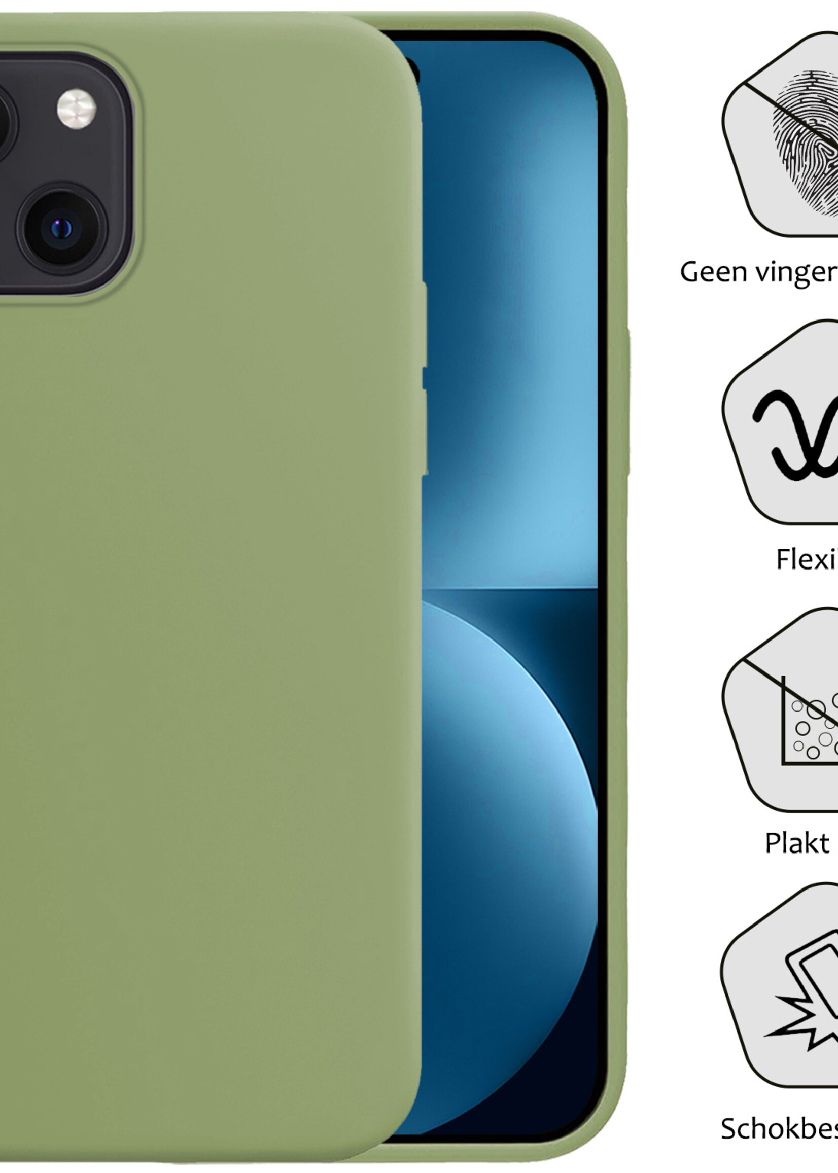 BTH Hoesje Geschikt voor iPhone 15 Hoesje Siliconen Case Hoes - Hoes Geschikt voor iPhone 15 Hoes Cover Case - Groen - 2 PACK