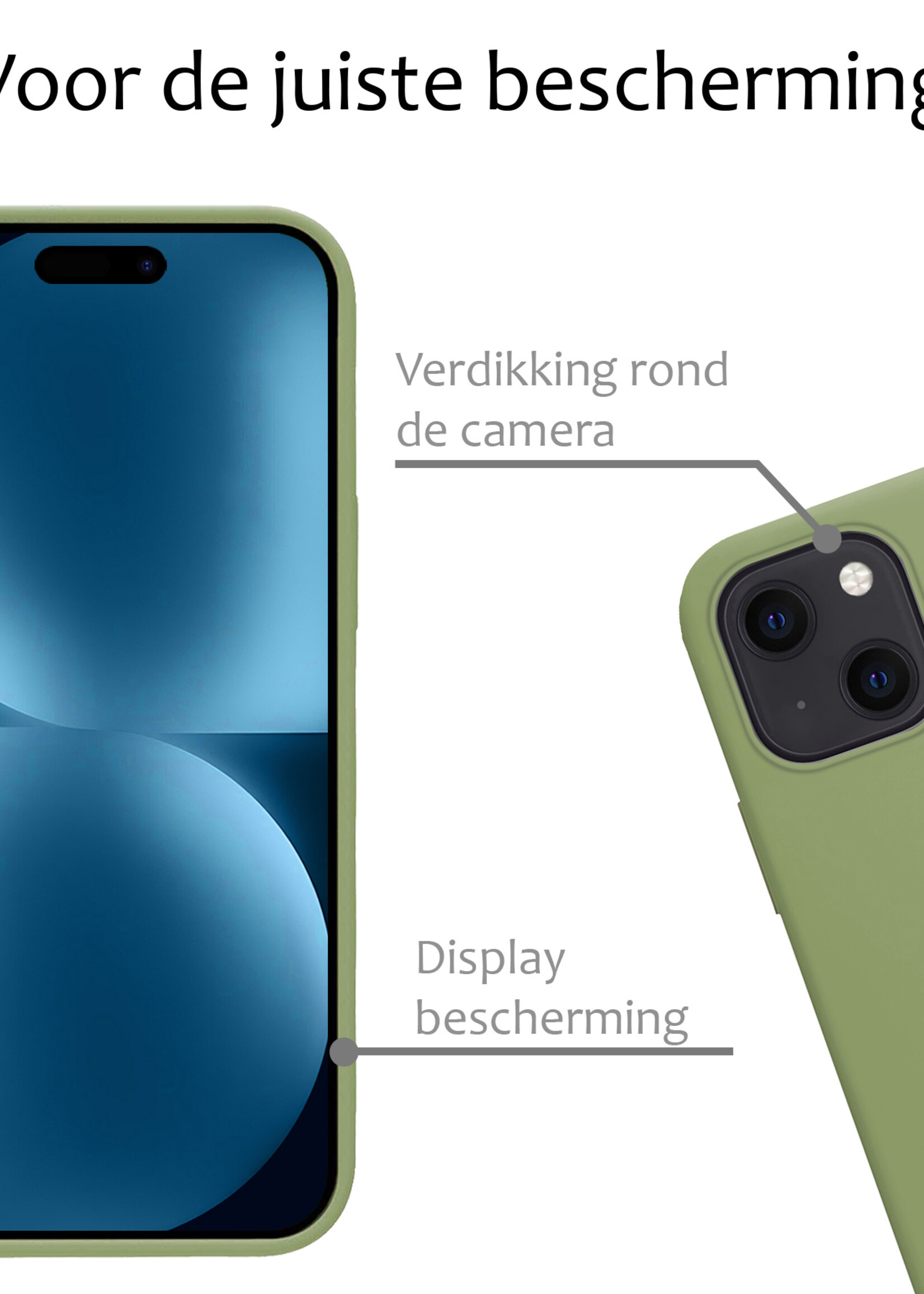 BTH Hoesje Geschikt voor iPhone 15 Hoesje Siliconen Case Hoes - Hoes Geschikt voor iPhone 15 Hoes Cover Case - Groen - 2 PACK