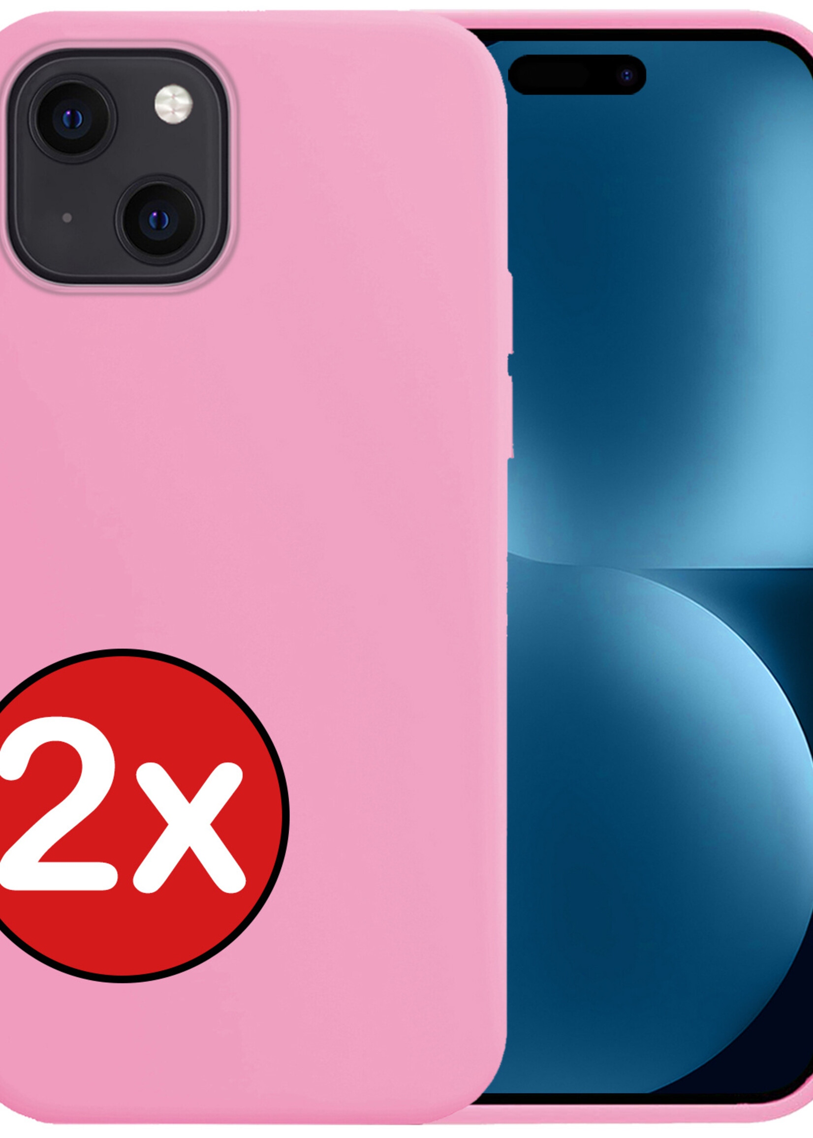 BTH Hoesje Geschikt voor iPhone 15 Hoesje Siliconen Case Hoes - Hoes Geschikt voor iPhone 15 Hoes Cover Case - Lichtroze - 2 PACK