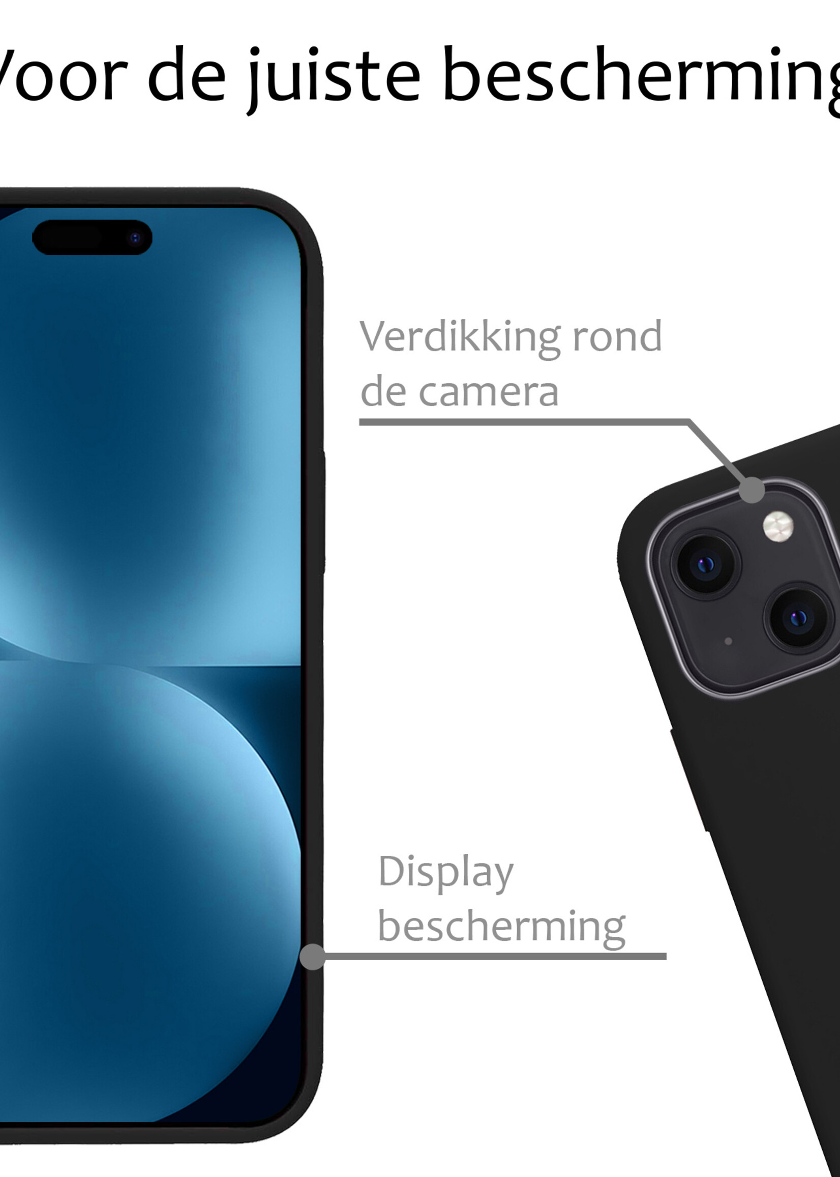 BTH Hoesje Geschikt voor iPhone 15 Hoesje Siliconen Case Hoes - Hoes Geschikt voor iPhone 15 Hoes Cover Case - Zwart - 2 PACK