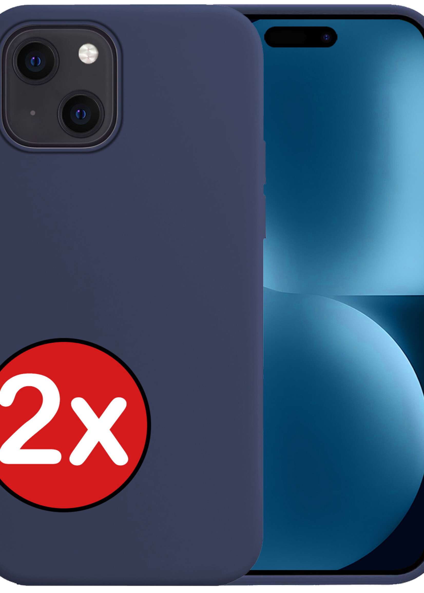 BTH Hoesje Geschikt voor iPhone 15 Plus Hoesje Siliconen Case Hoes - Hoes Geschikt voor iPhone 15 Plus Hoes Cover Case - Donkerblauw - 2 PACK