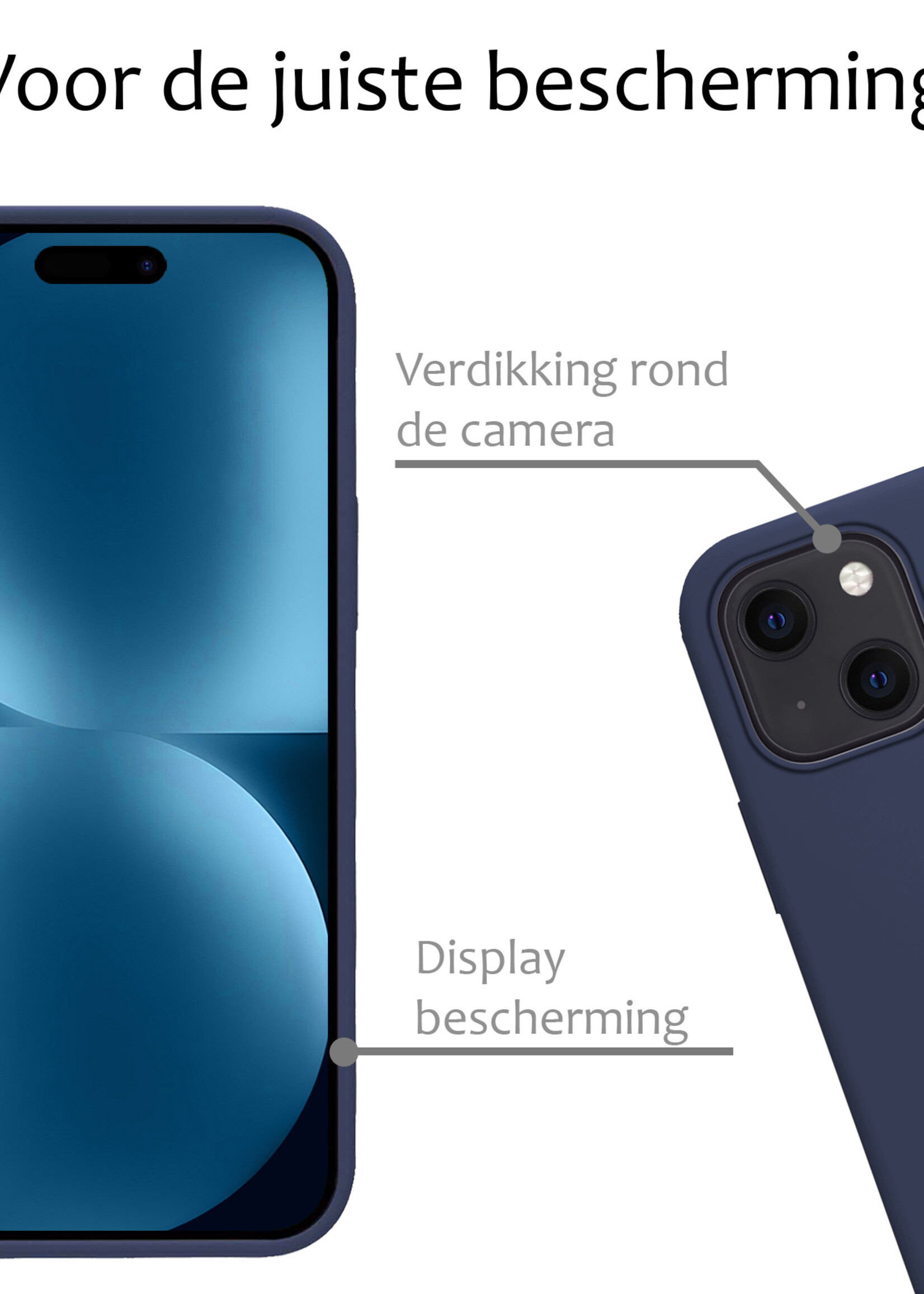 BTH Hoesje Geschikt voor iPhone 15 Plus Hoesje Siliconen Case Hoes - Hoes Geschikt voor iPhone 15 Plus Hoes Cover Case - Donkerblauw - 2 PACK