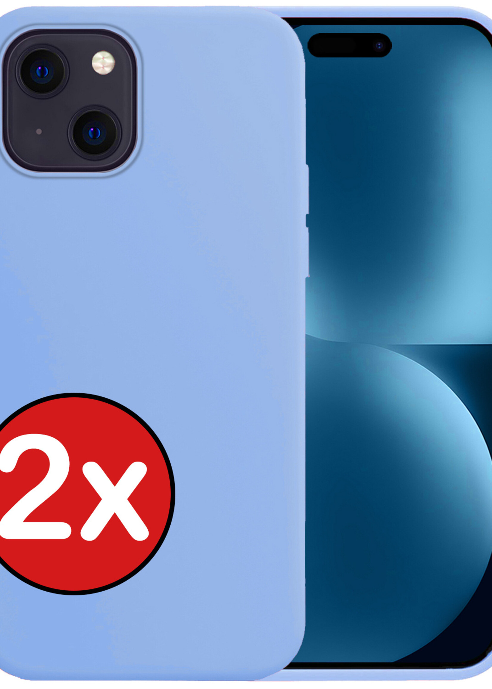 BTH Hoesje Geschikt voor iPhone 15 Plus Hoesje Siliconen Case Hoes - Hoes Geschikt voor iPhone 15 Plus Hoes Cover Case - Lichtblauw - 2 PACK