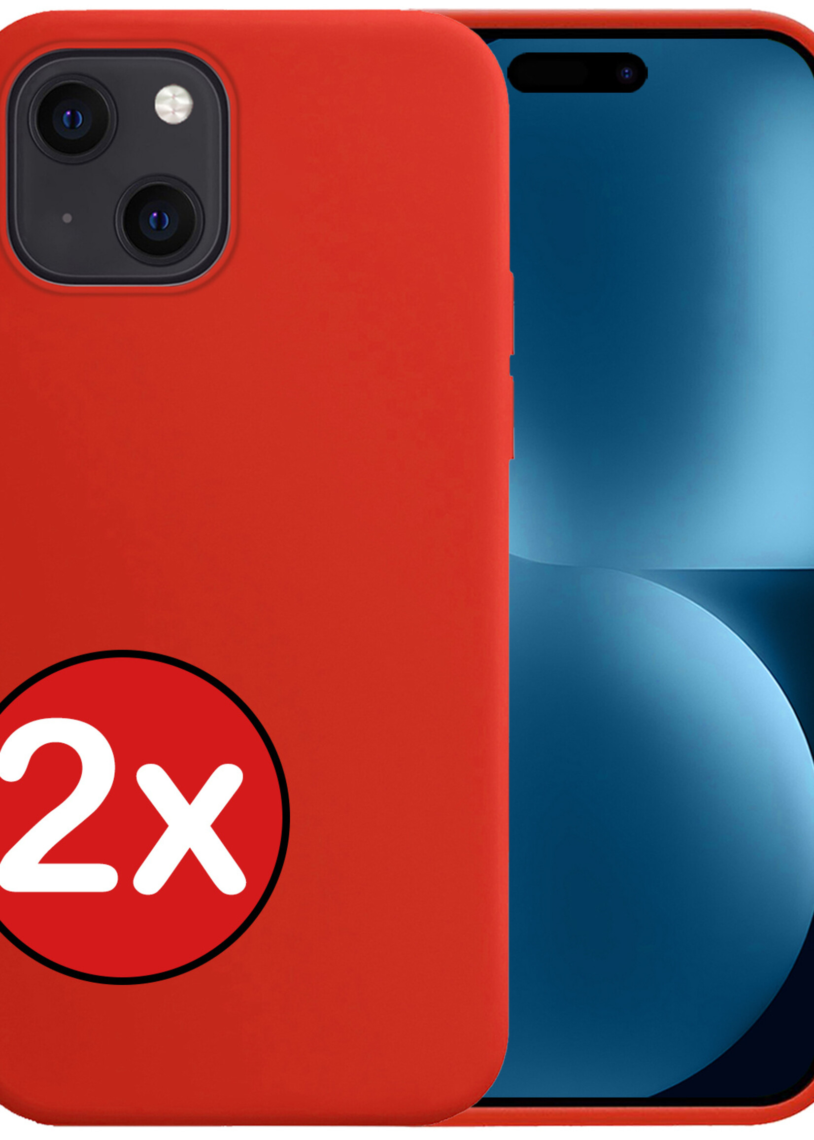 BTH Hoesje Geschikt voor iPhone 15 Plus Hoesje Siliconen Case Hoes - Hoes Geschikt voor iPhone 15 Plus Hoes Cover Case - Rood - 2 PACK