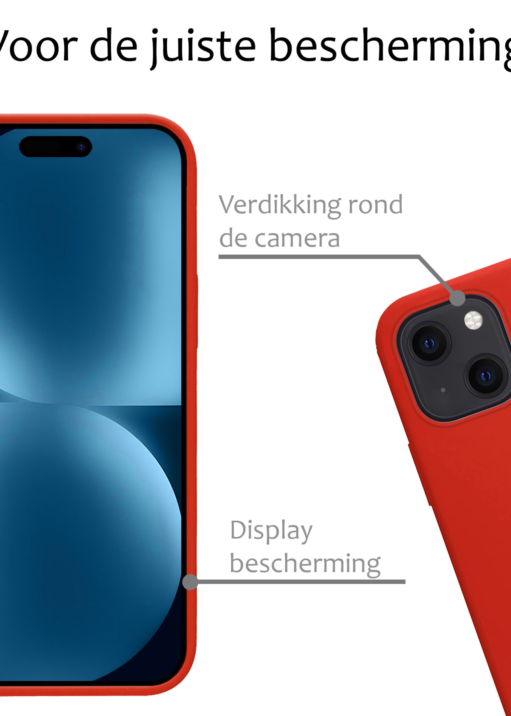 BTH Hoesje Geschikt voor iPhone 15 Plus Hoesje Siliconen Case Hoes - Hoes Geschikt voor iPhone 15 Plus Hoes Cover Case - Rood - 2 PACK