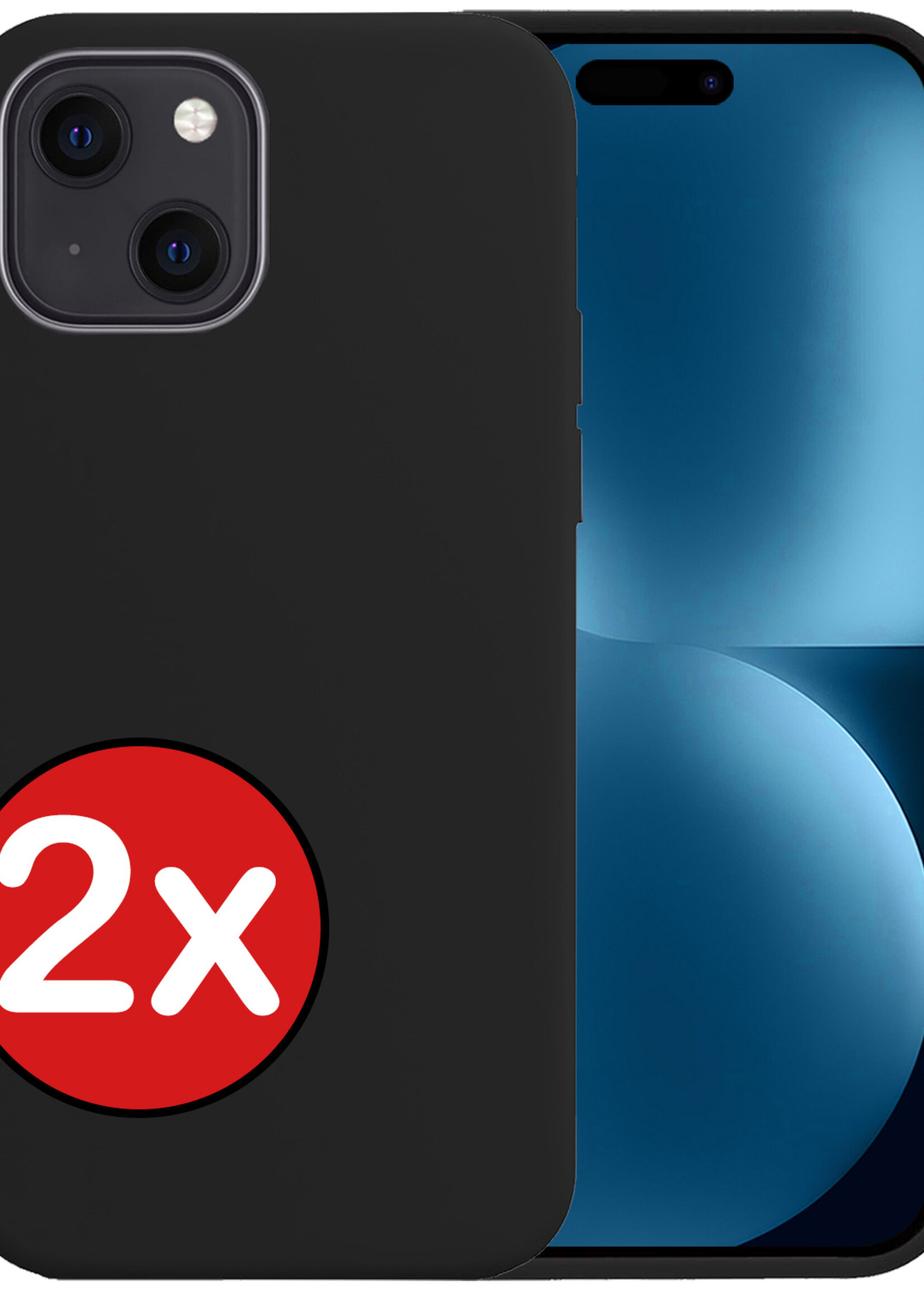 BTH Hoesje Geschikt voor iPhone 15 Plus Hoesje Siliconen Case Hoes - Hoes Geschikt voor iPhone 15 Plus Hoes Cover Case - Zwart - 2 PACK