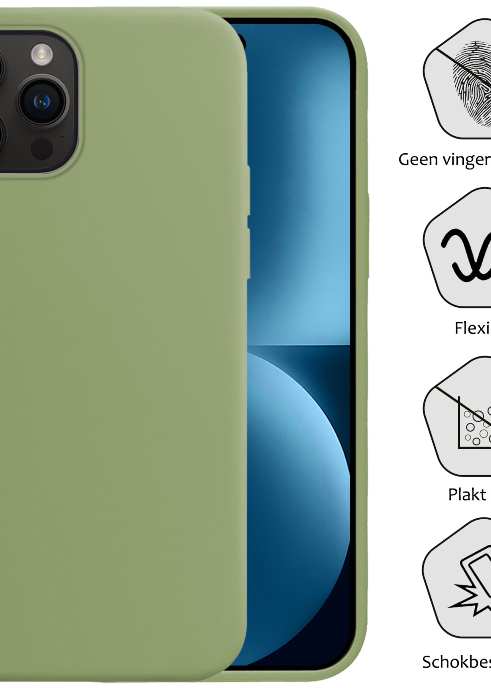 BTH Hoesje Geschikt voor iPhone 15 Pro Hoesje Siliconen Case Hoes - Hoes Geschikt voor iPhone 15 Pro Hoes Cover Case - Groen