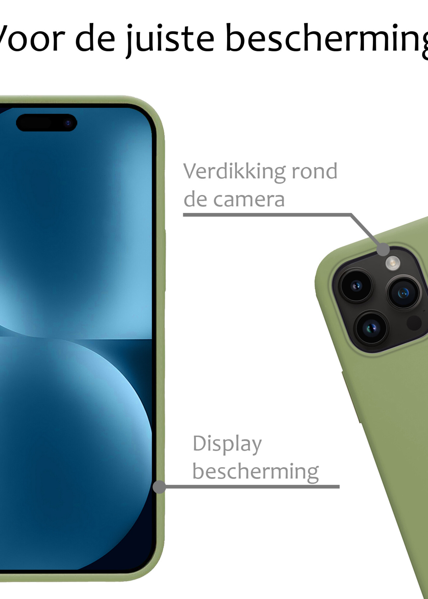 BTH Hoesje Geschikt voor iPhone 15 Pro Hoesje Siliconen Case Hoes - Hoes Geschikt voor iPhone 15 Pro Hoes Cover Case - Groen
