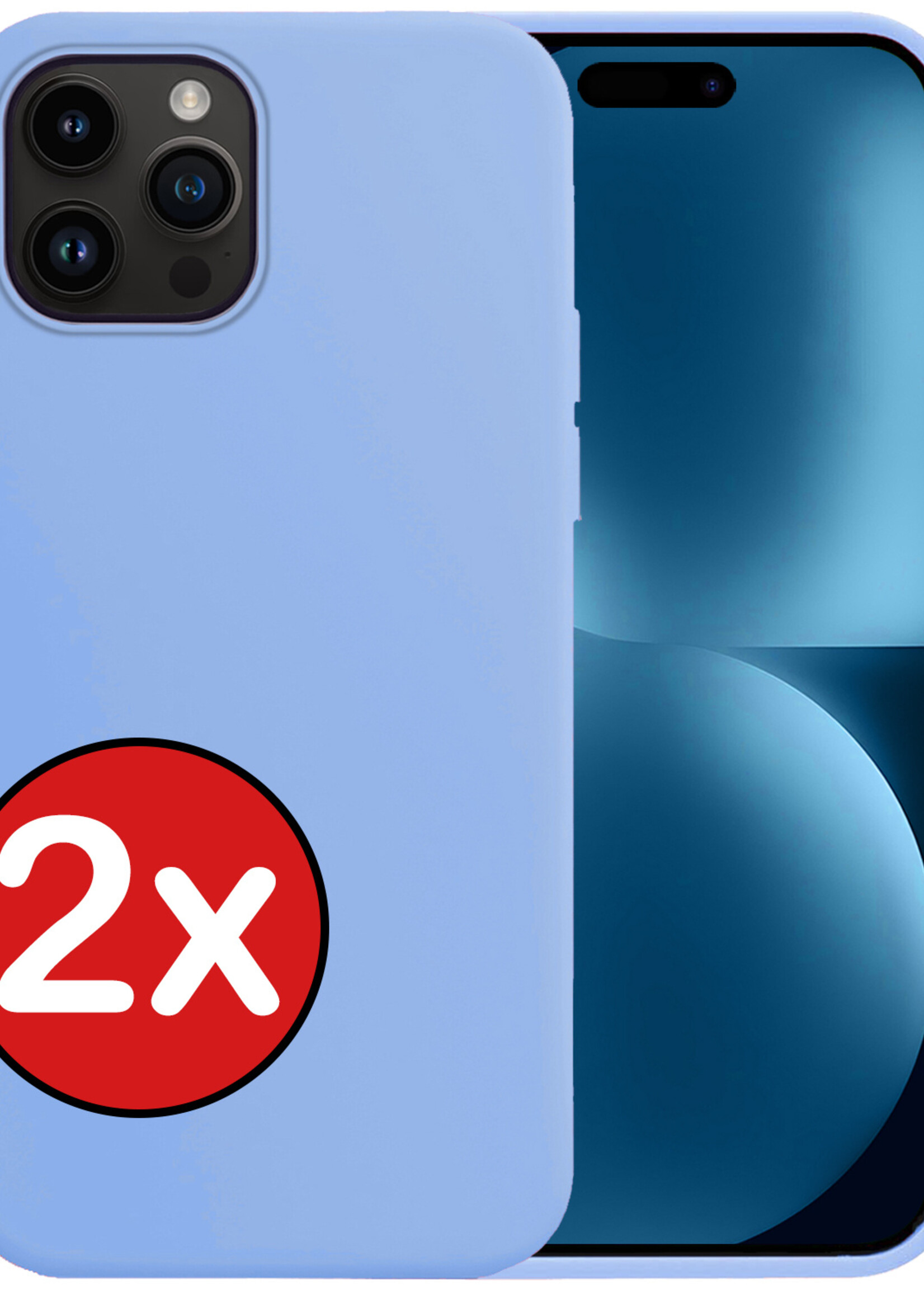BTH Hoesje Geschikt voor iPhone 15 Pro Hoesje Siliconen Case Hoes - Hoes Geschikt voor iPhone 15 Pro Hoes Cover Case - Lichtblauw - 2 PACK
