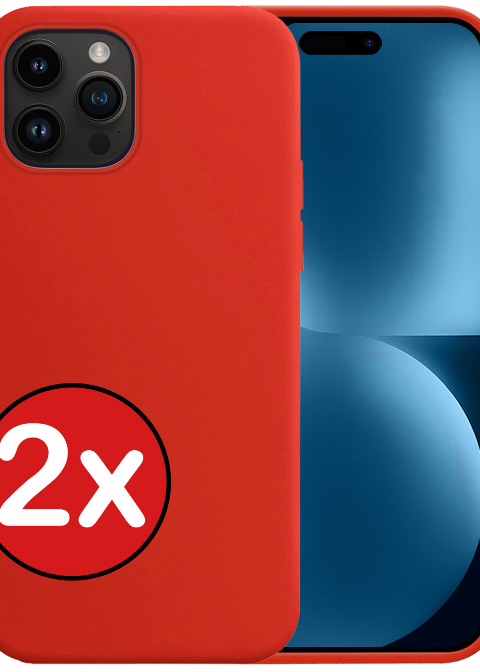 BTH Hoesje Geschikt voor iPhone 15 Pro Hoesje Siliconen Case Hoes - Hoes Geschikt voor iPhone 15 Pro Hoes Cover Case - Rood - 2 PACK