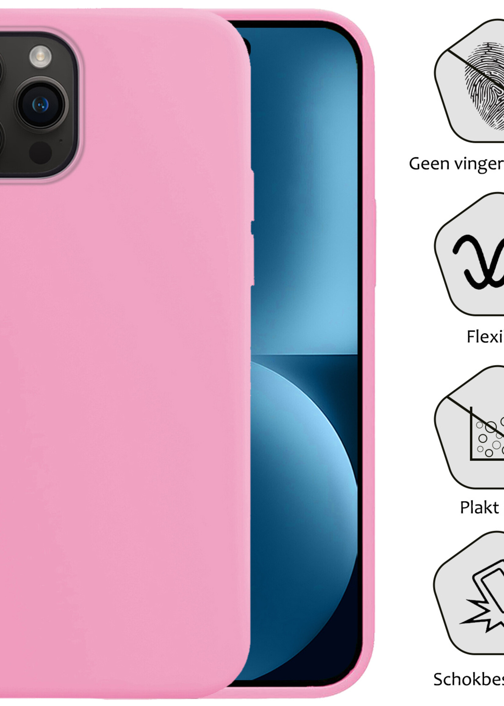 BTH Hoesje Geschikt voor iPhone 15 Pro Max Hoesje Siliconen Case Hoes - Hoes Geschikt voor iPhone 15 Pro Max Hoes Cover Case - Roze