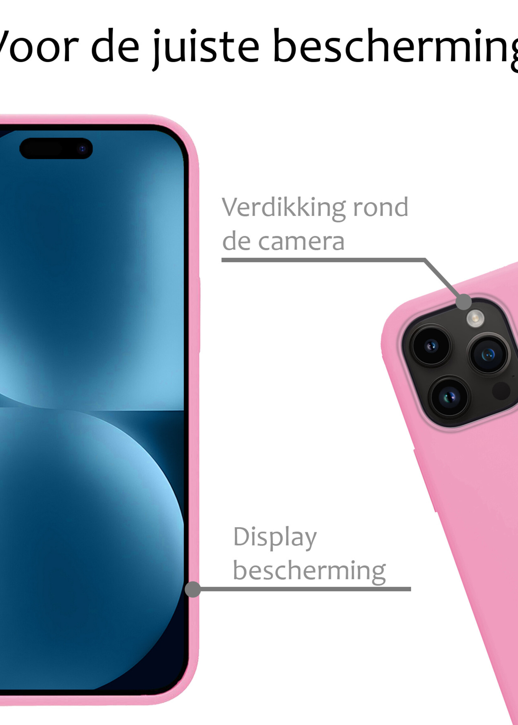 BTH Hoesje Geschikt voor iPhone 15 Pro Max Hoesje Siliconen Case Hoes - Hoes Geschikt voor iPhone 15 Pro Max Hoes Cover Case - Roze