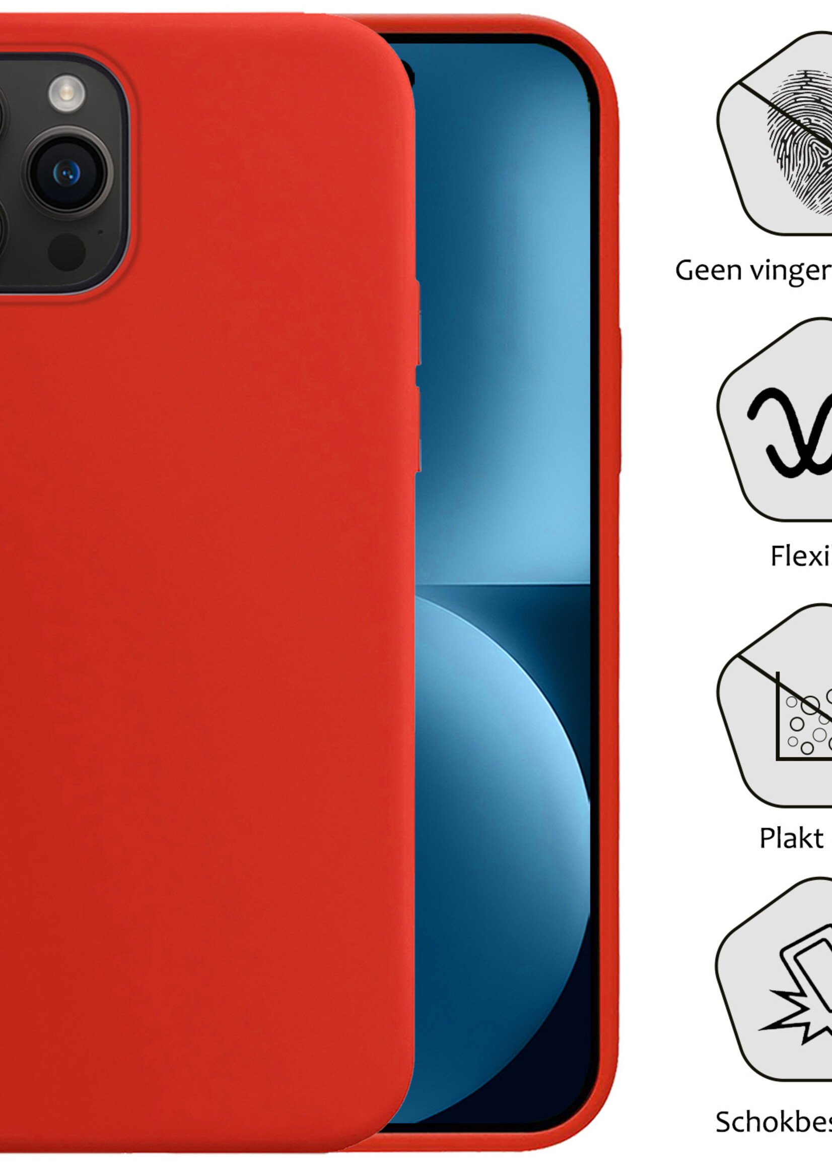 BTH Hoesje Geschikt voor iPhone 15 Pro Max Hoesje Siliconen Case Hoes - Hoes Geschikt voor iPhone 15 Pro Max Hoes Cover Case - Rood