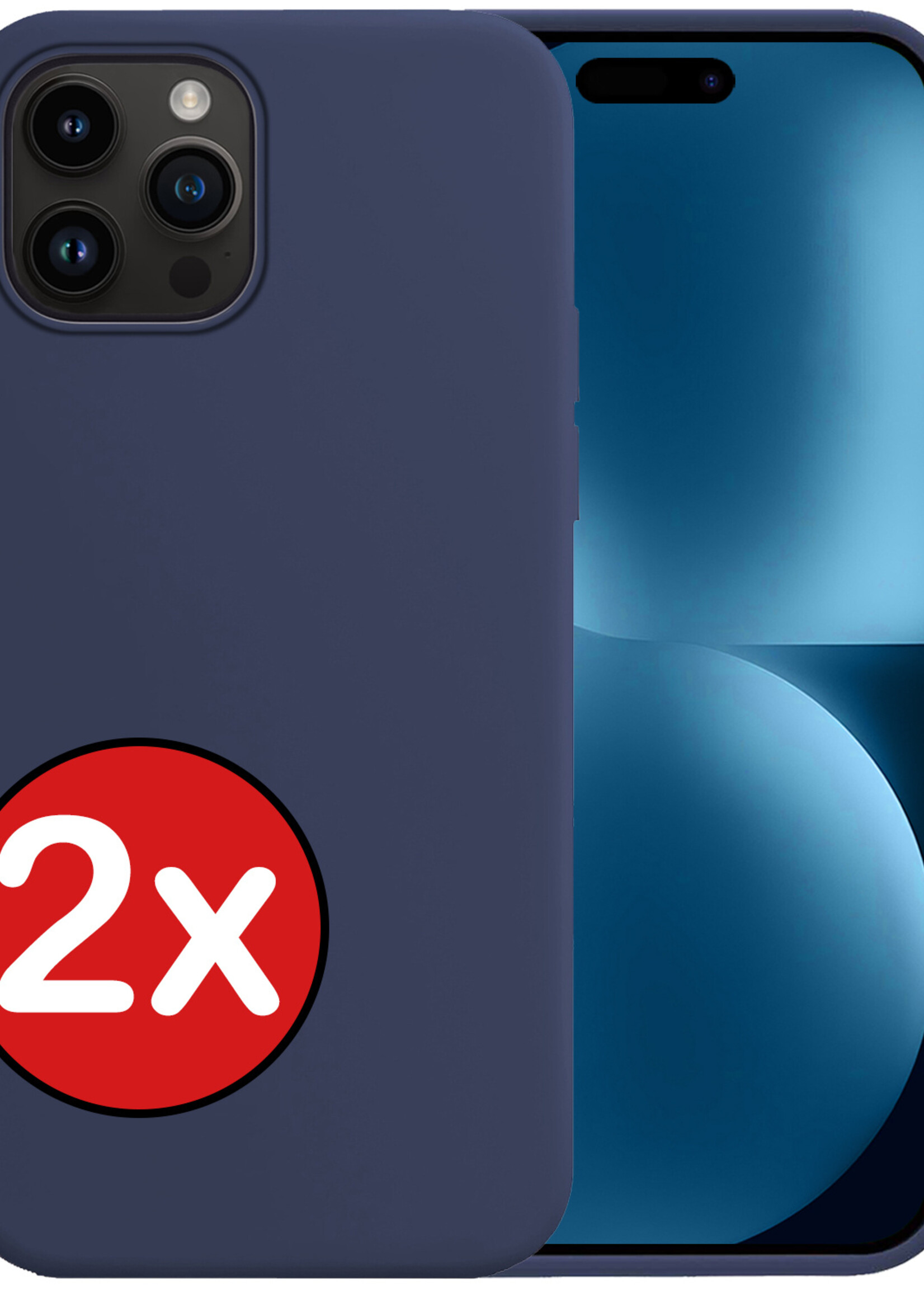 BTH Hoesje Geschikt voor iPhone 15 Pro Max Hoesje Siliconen Case Hoes - Hoes Geschikt voor iPhone 15 Pro Max Hoes Cover Case - Donkerblauw - 2 PACK