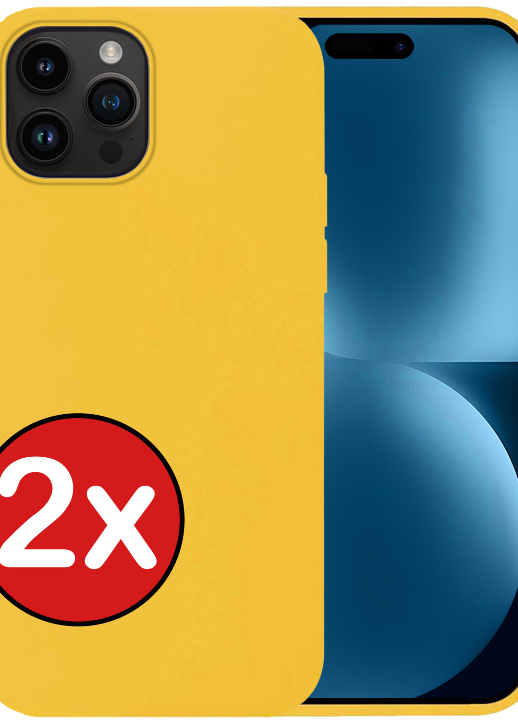 BTH Hoesje Geschikt voor iPhone 15 Pro Max Hoesje Siliconen Case Hoes - Hoes Geschikt voor iPhone 15 Pro Max Hoes Cover Case - Geel - 2 PACK