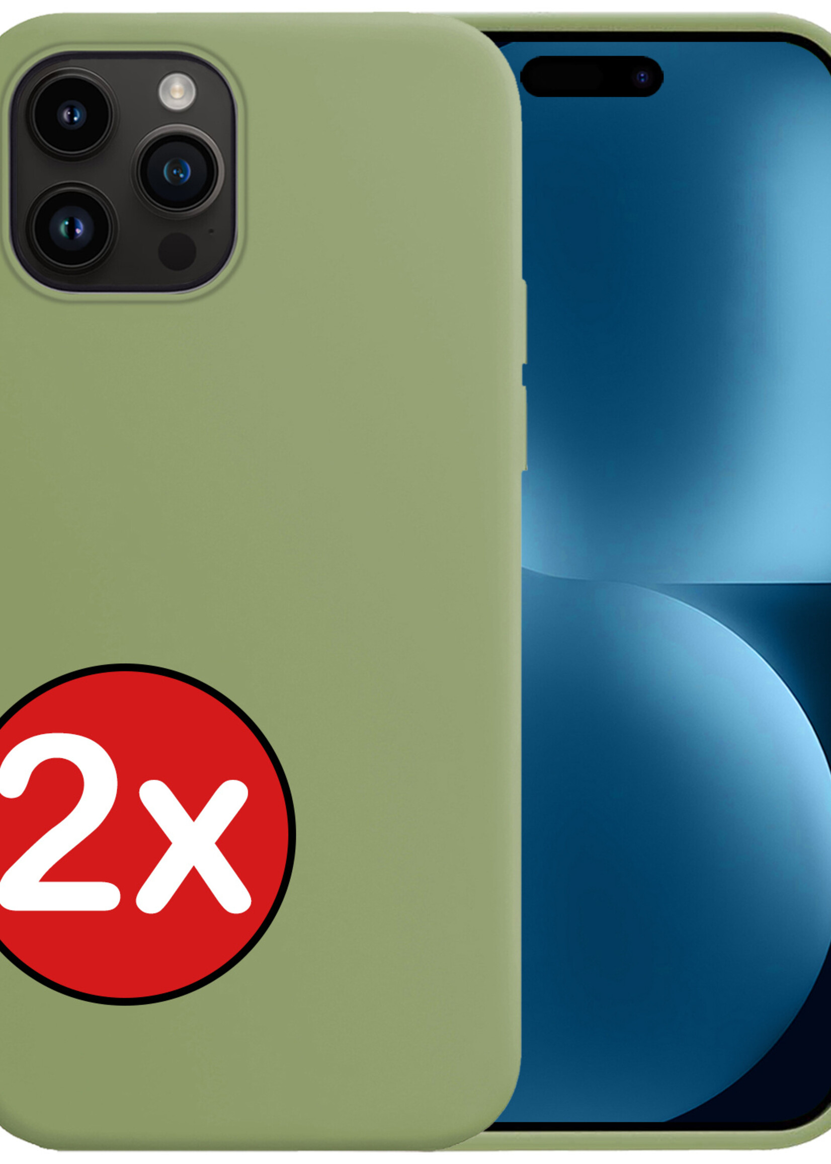 BTH Hoesje Geschikt voor iPhone 15 Pro Max Hoesje Siliconen Case Hoes - Hoes Geschikt voor iPhone 15 Pro Max Hoes Cover Case - Groen - 2 PACK