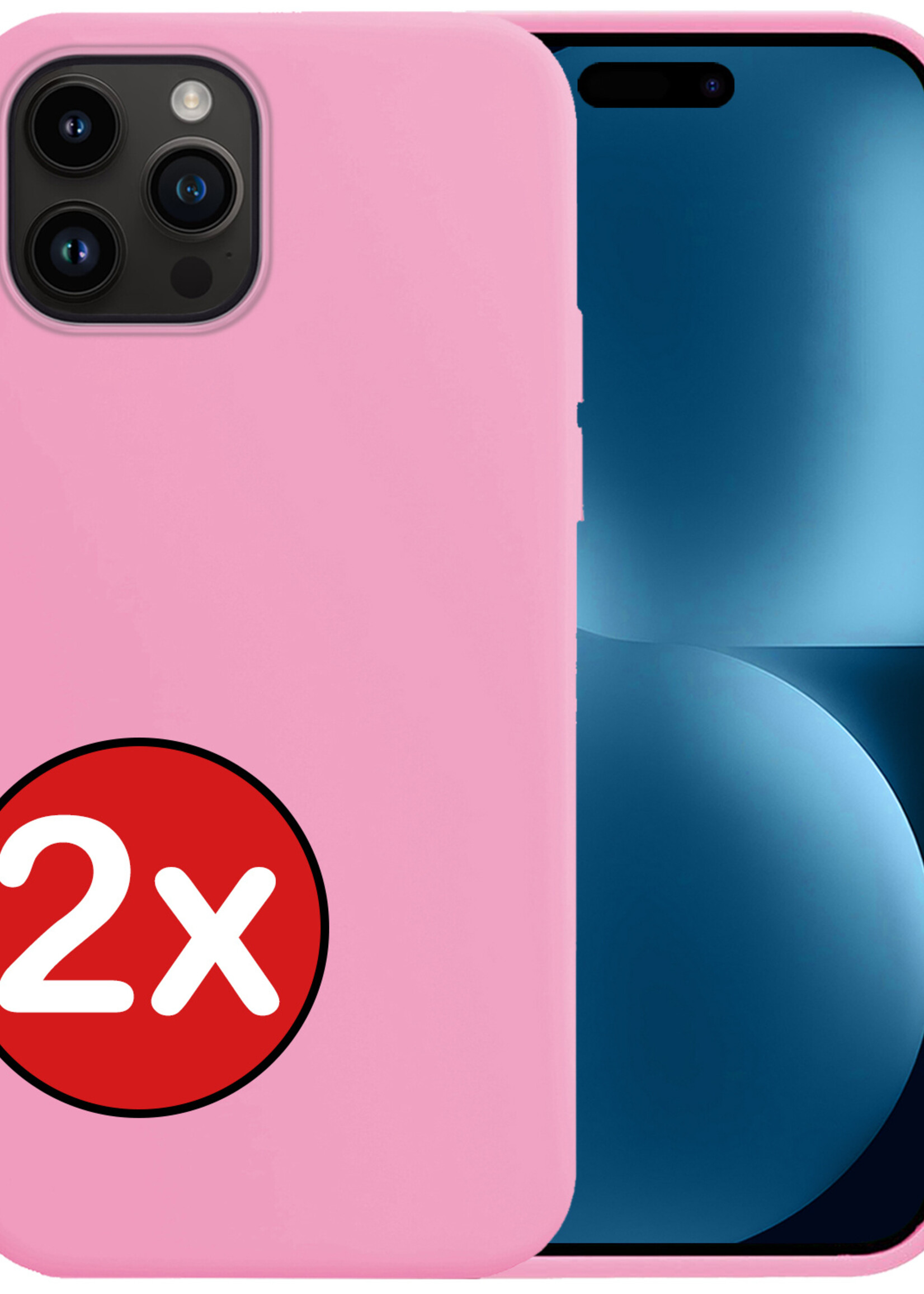 BTH Hoesje Geschikt voor iPhone 15 Pro Max Hoesje Siliconen Case Hoes - Hoes Geschikt voor iPhone 15 Pro Max Hoes Cover Case - Lichtroze - 2 PACK