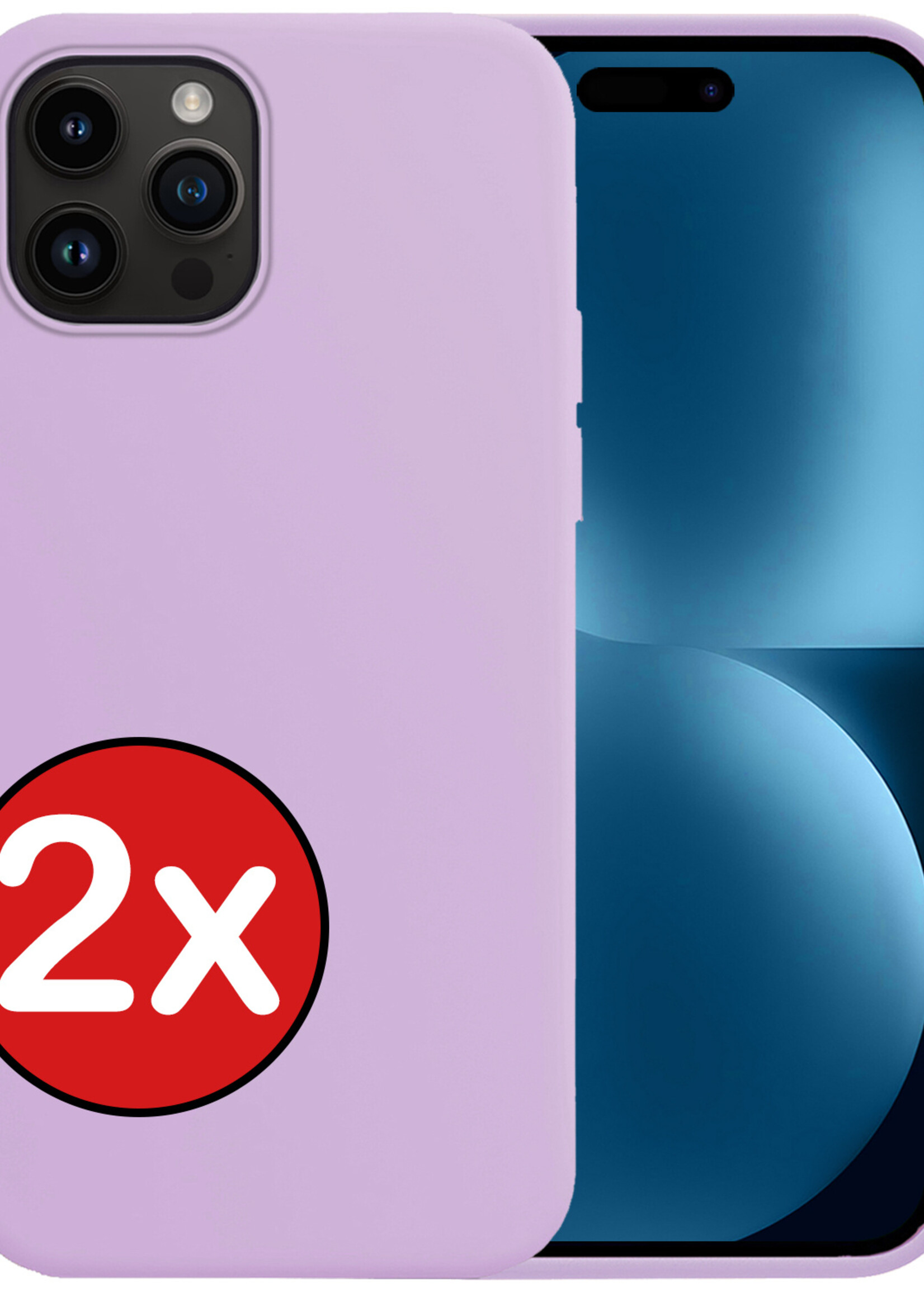 BTH Hoesje Geschikt voor iPhone 15 Pro Max Hoesje Siliconen Case Hoes - Hoes Geschikt voor iPhone 15 Pro Max Hoes Cover Case - Lila - 2 PACK