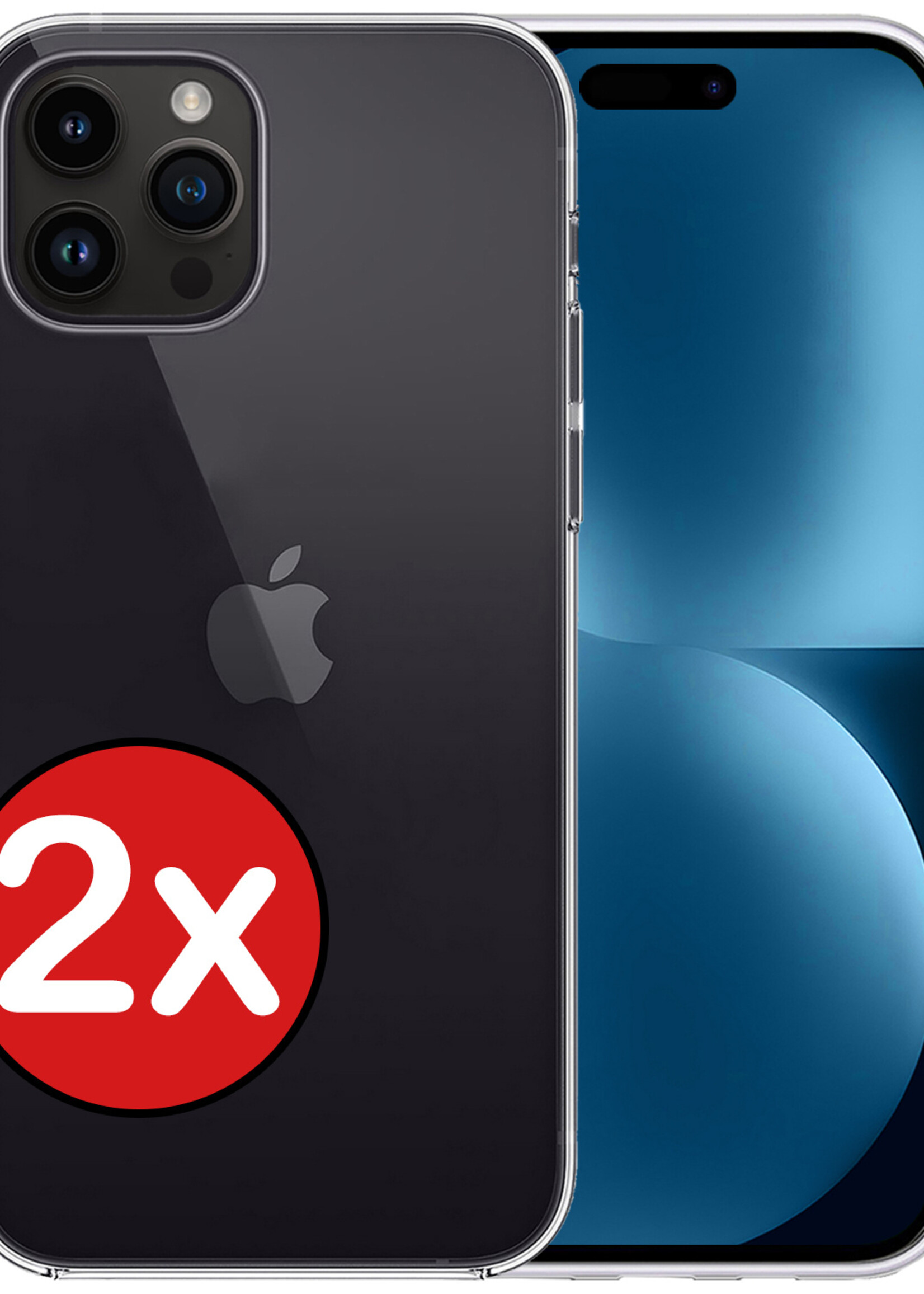 BTH Hoesje Geschikt voor iPhone 15 Pro Max Hoesje Siliconen Case Hoes - Hoes Geschikt voor iPhone 15 Pro Max Hoes Cover Case - Transparant - 2 PACK