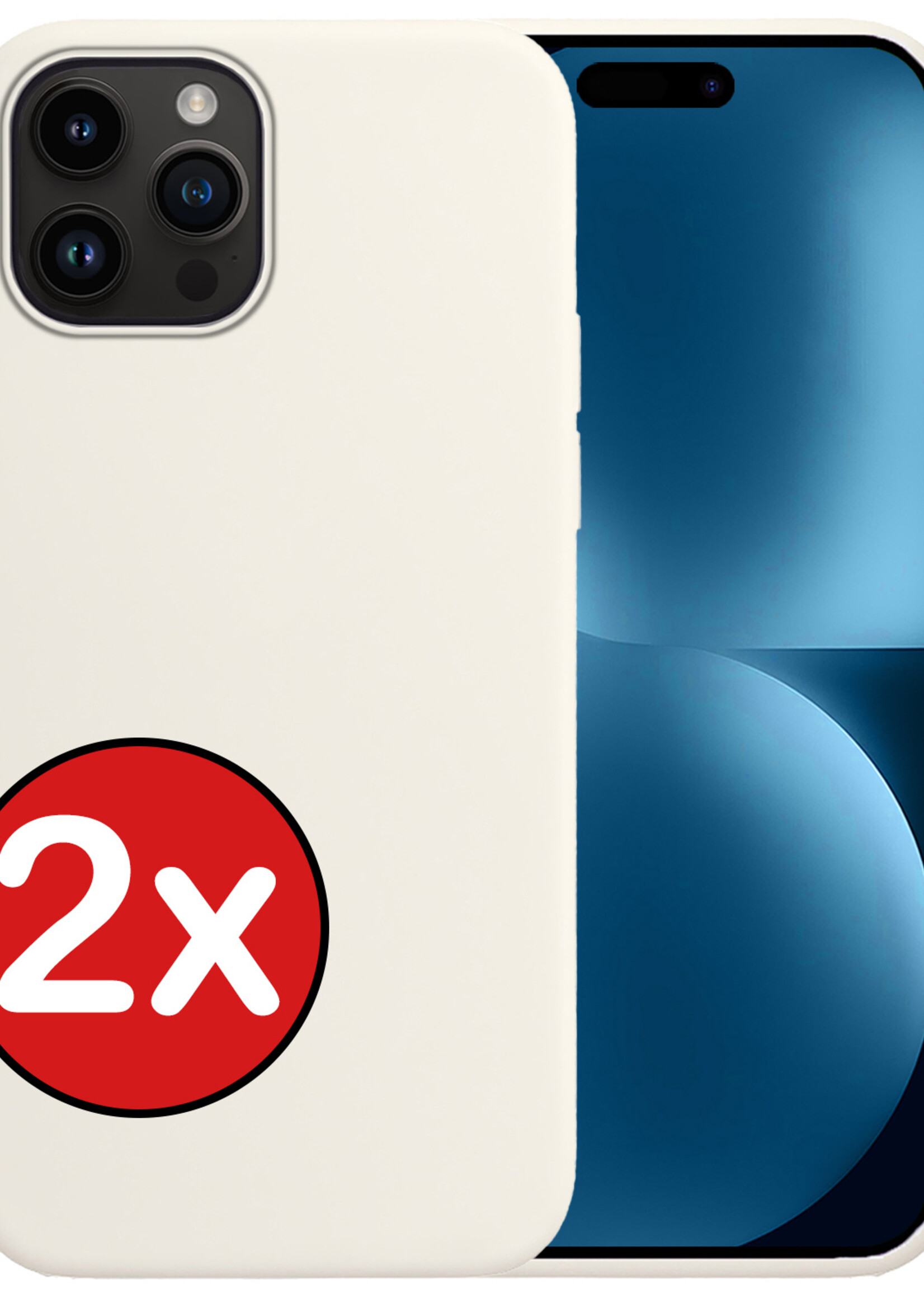 BTH Hoesje Geschikt voor iPhone 15 Pro Max Hoesje Siliconen Case Hoes - Hoes Geschikt voor iPhone 15 Pro Max Hoes Cover Case - Wit - 2 PACK