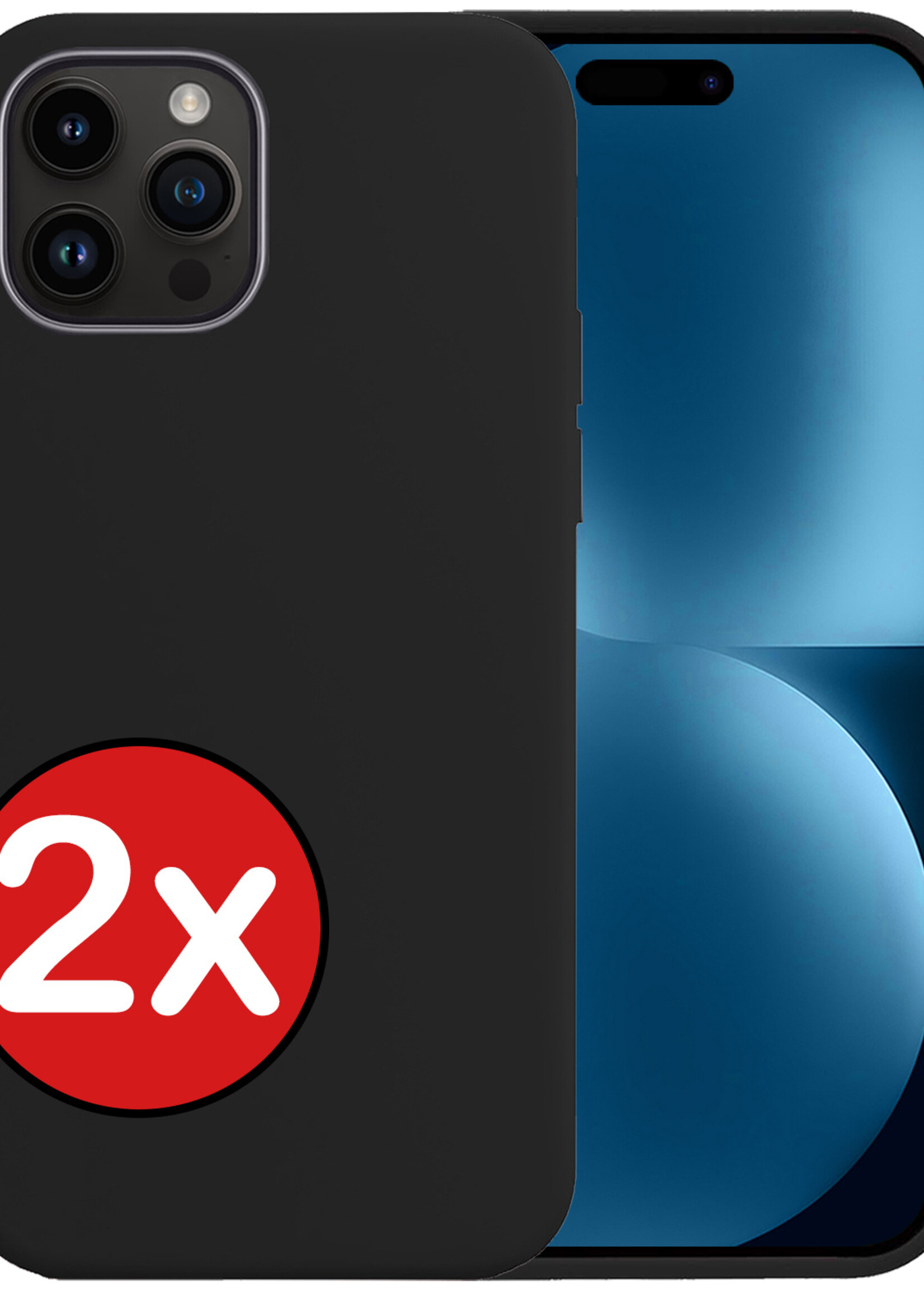 BTH Hoesje Geschikt voor iPhone 15 Pro Max Hoesje Siliconen Case Hoes - Hoes Geschikt voor iPhone 15 Pro Max Hoes Cover Case - Zwart - 2 PACK