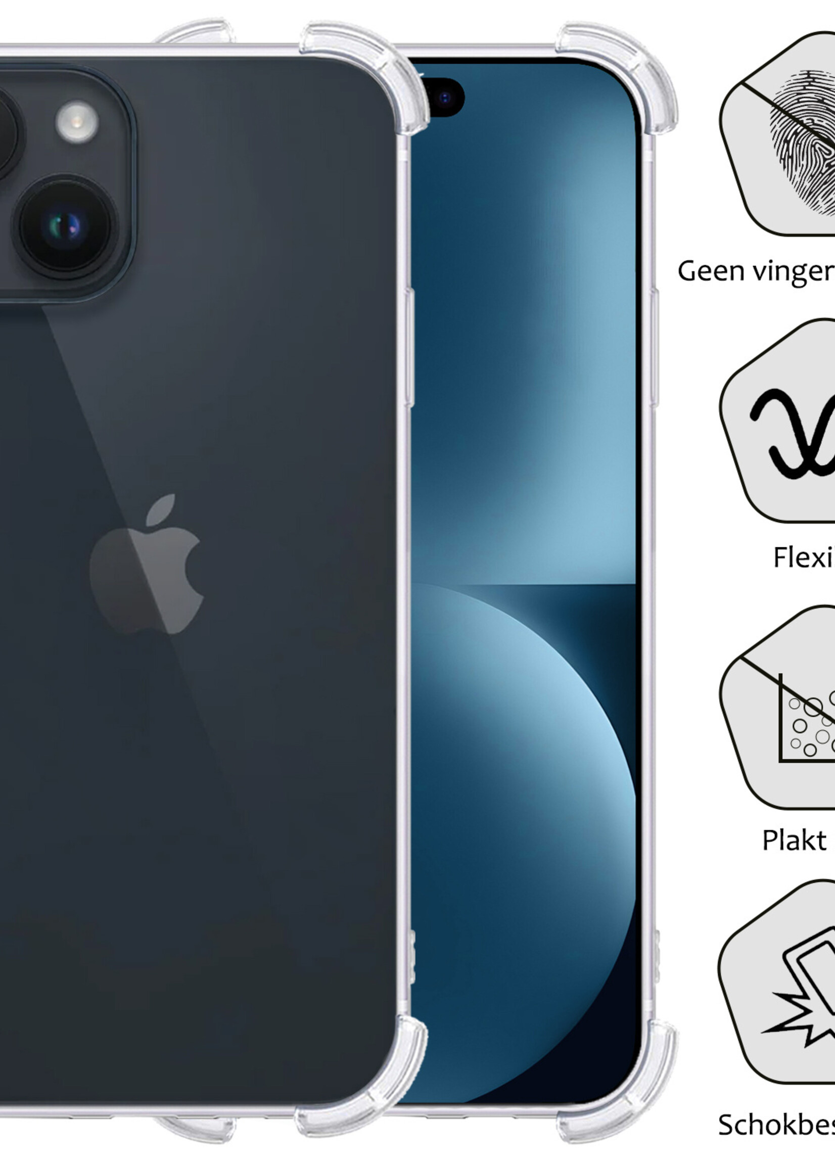BTH Hoesje Geschikt voor iPhone 15 Plus Hoesje Siliconen Shock Proof Case Hoes Met Screenprotector - Hoes Geschikt voor iPhone 15 Plus Hoes Cover Case Shockproof - Transparant