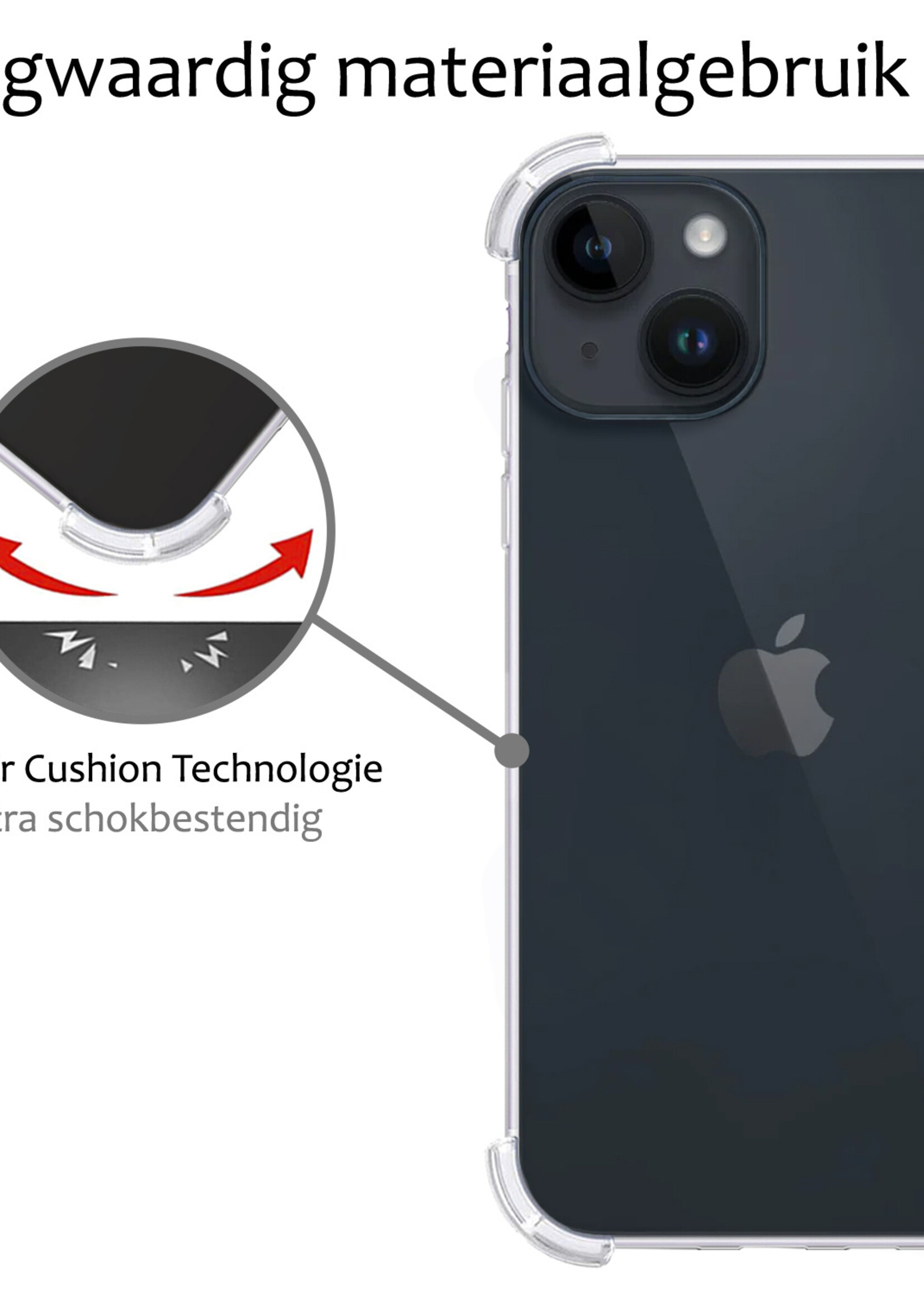 BTH Hoesje Geschikt voor iPhone 15 Plus Hoesje Siliconen Shock Proof Case Hoes Met Screenprotector - Hoes Geschikt voor iPhone 15 Plus Hoes Cover Case Shockproof - Transparant