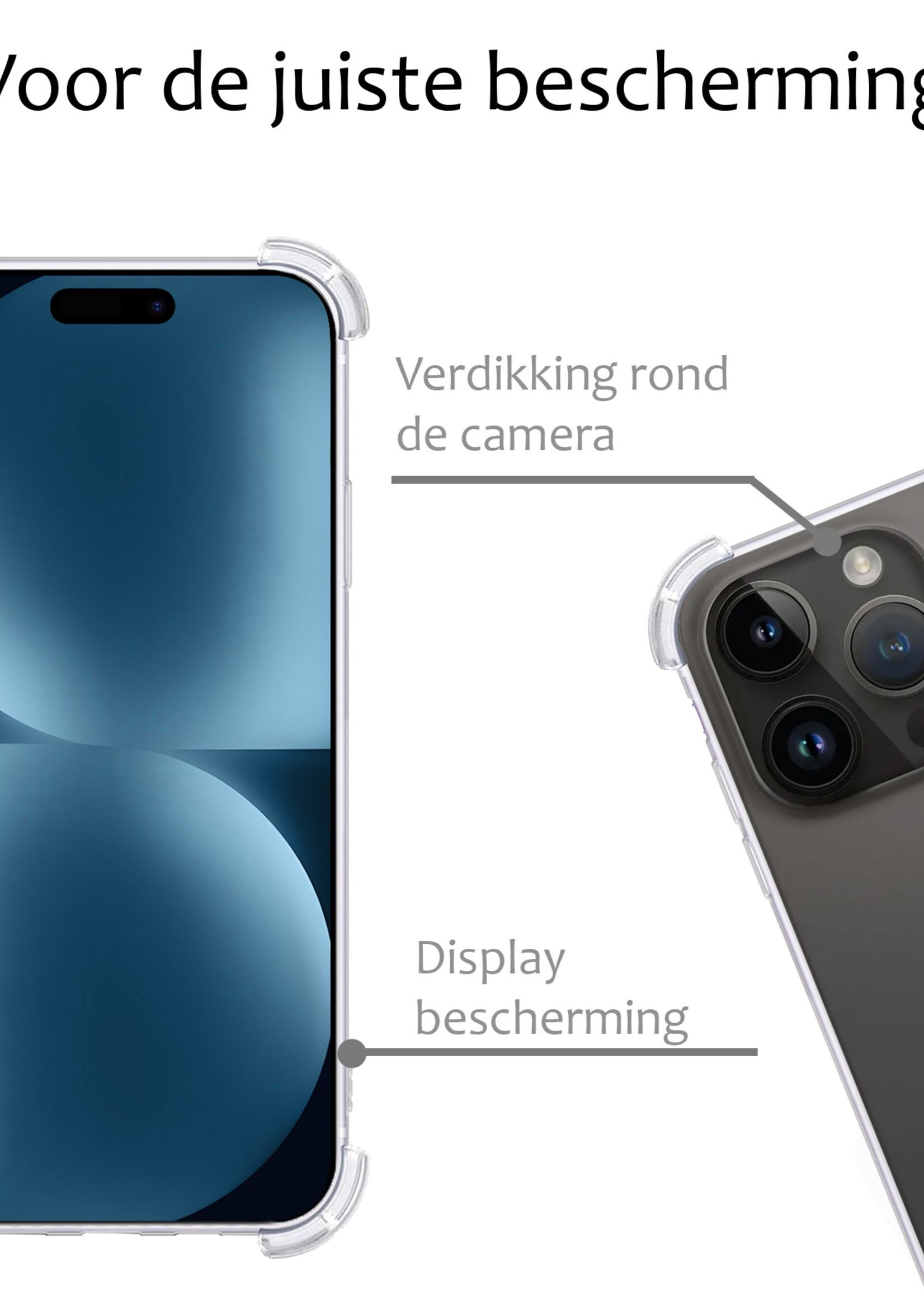 BTH Hoesje Geschikt voor iPhone 15 Pro Hoesje Siliconen Shock Proof Case Hoes Met Screenprotector - Hoes Geschikt voor iPhone 15 Pro Hoes Cover Case Shockproof - Transparant