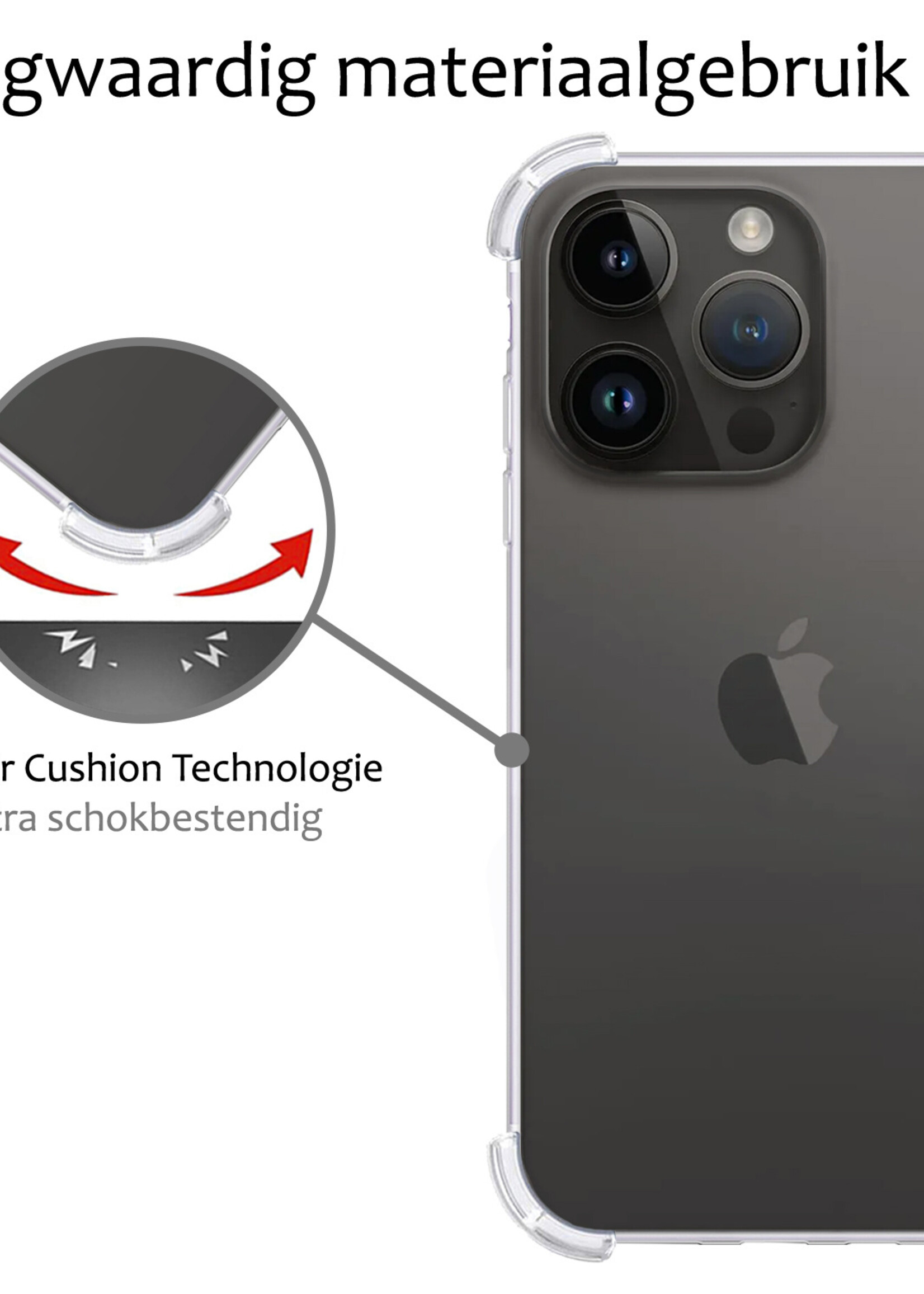 BTH Hoesje Geschikt voor iPhone 15 Pro Max Hoesje Siliconen Shock Proof Case Hoes Met 2x Screenprotector - Hoes Geschikt voor iPhone 15 Pro Max Hoes Cover Case Shockproof - Transparant