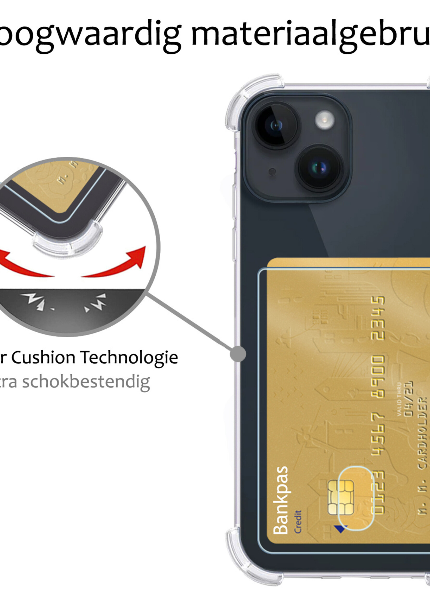 BTH Hoesje Geschikt voor iPhone 15 Hoesje Met Pasjeshouder Siliconen Case Met Kaarthouder Met Screenprotector - Hoes Geschikt voor iPhone 15 Hoesje Shock Proof Case - Transparant