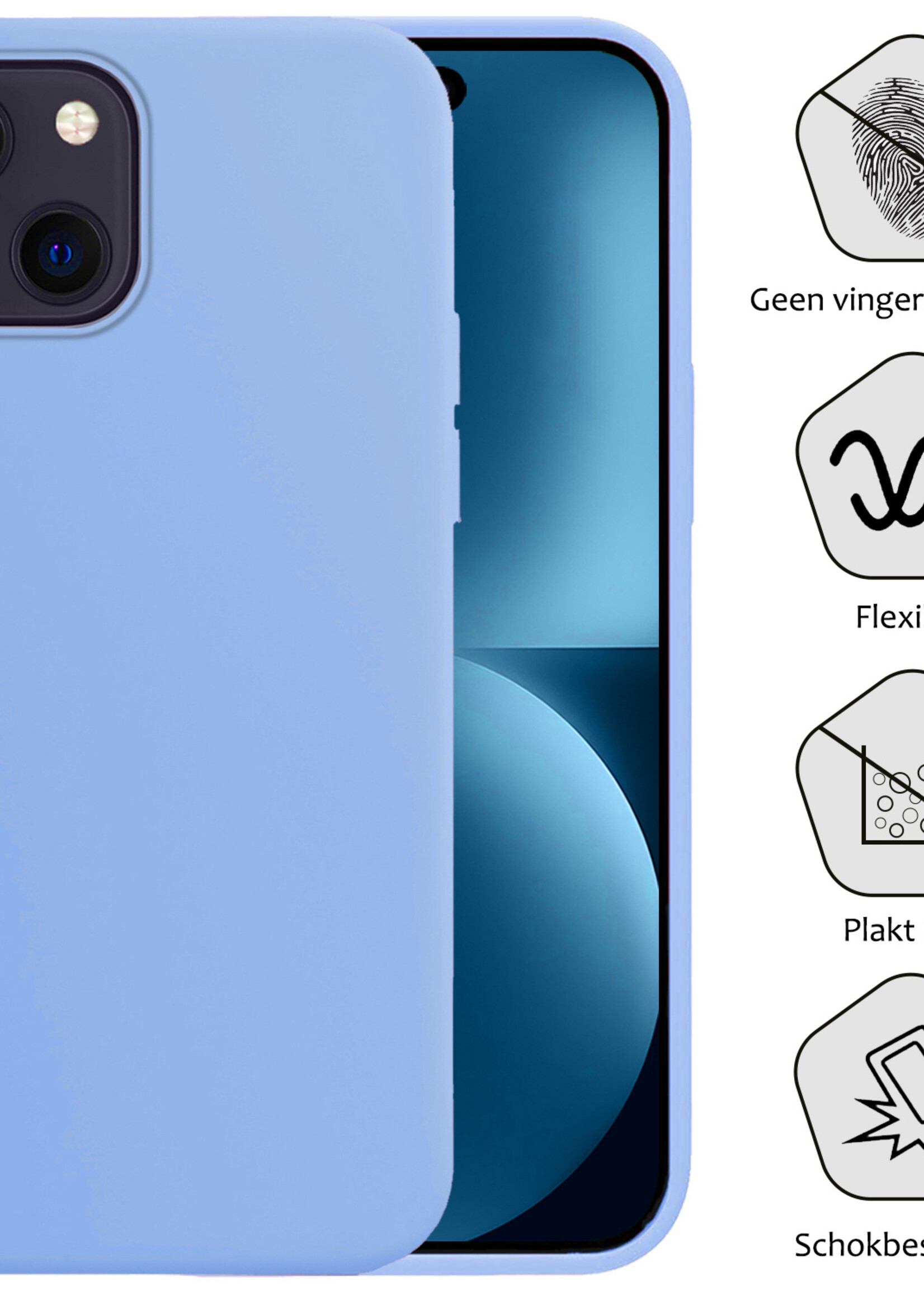 BTH Hoesje Geschikt voor iPhone 15 Hoesje Siliconen Case Hoes Met Screenprotector - Hoes Geschikt voor iPhone 15 Hoes Cover Case - Lichtblauw