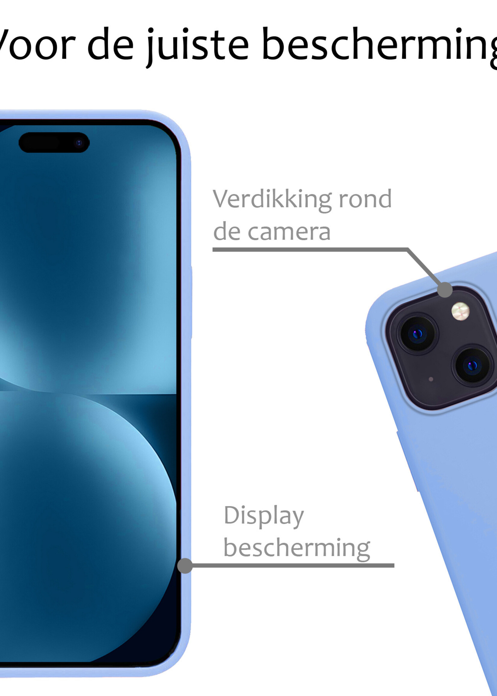 BTH Hoesje Geschikt voor iPhone 15 Hoesje Siliconen Case Hoes Met Screenprotector - Hoes Geschikt voor iPhone 15 Hoes Cover Case - Lichtblauw