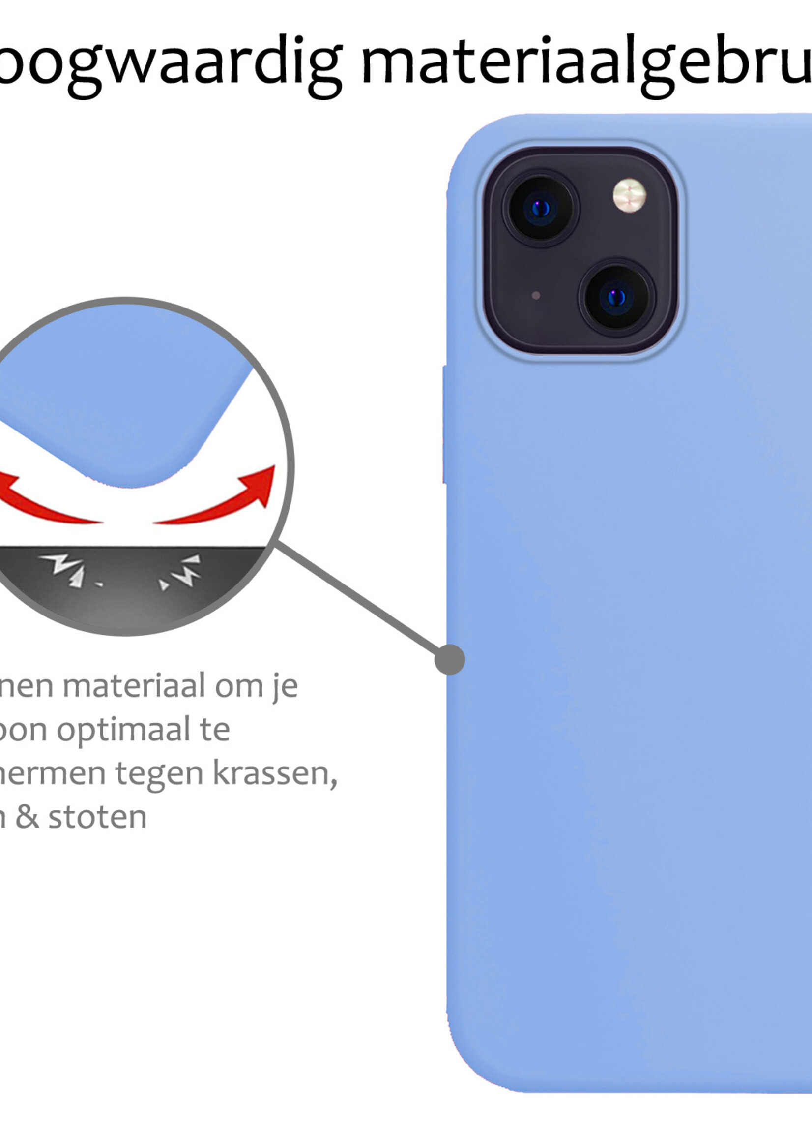BTH Hoesje Geschikt voor iPhone 15 Hoesje Siliconen Case Hoes Met Screenprotector - Hoes Geschikt voor iPhone 15 Hoes Cover Case - Lichtblauw