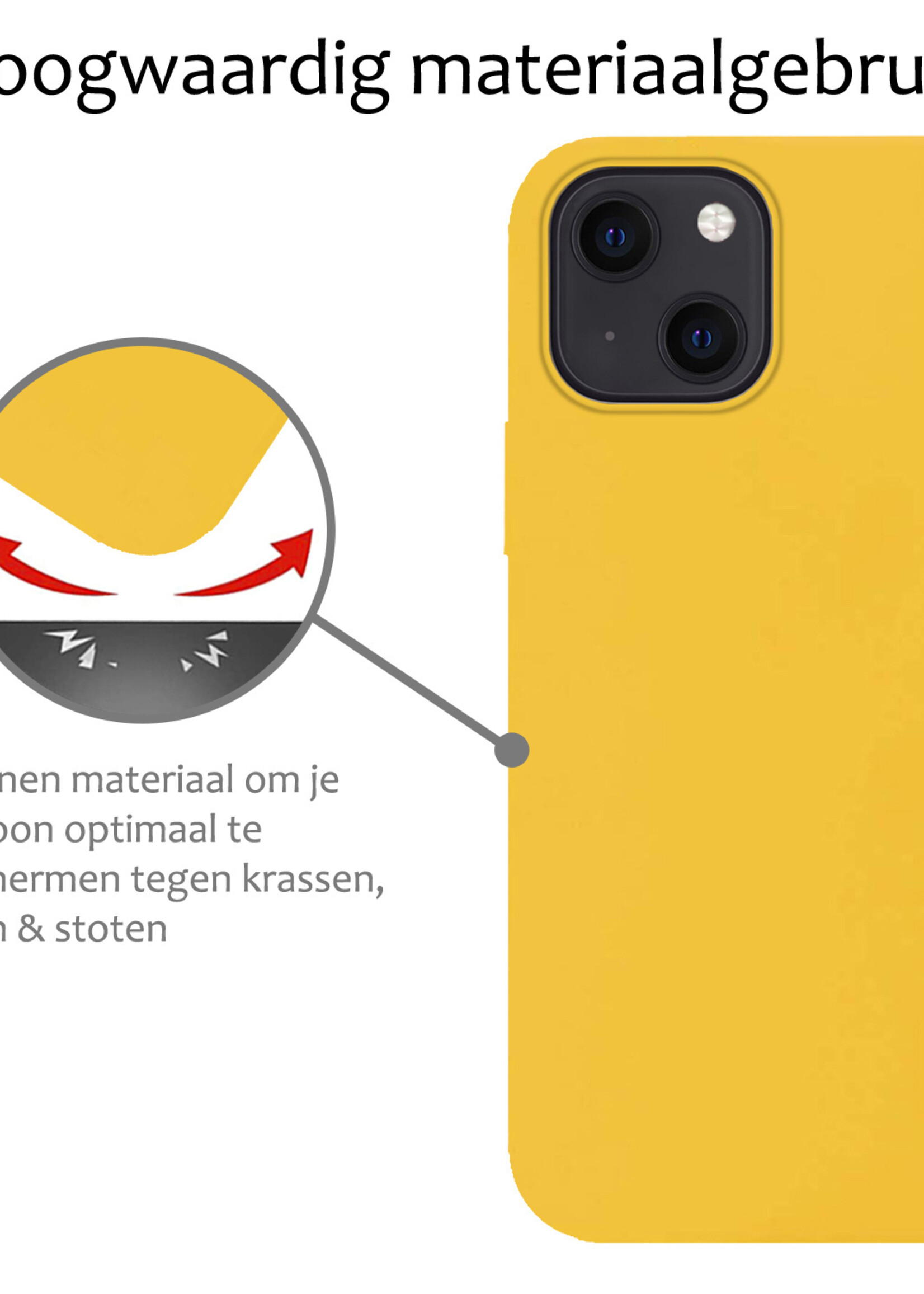 BTH Hoesje Geschikt voor iPhone 15 Hoesje Siliconen Case Hoes Met 2x Screenprotector - Hoes Geschikt voor iPhone 15 Hoes Cover Case - Geel