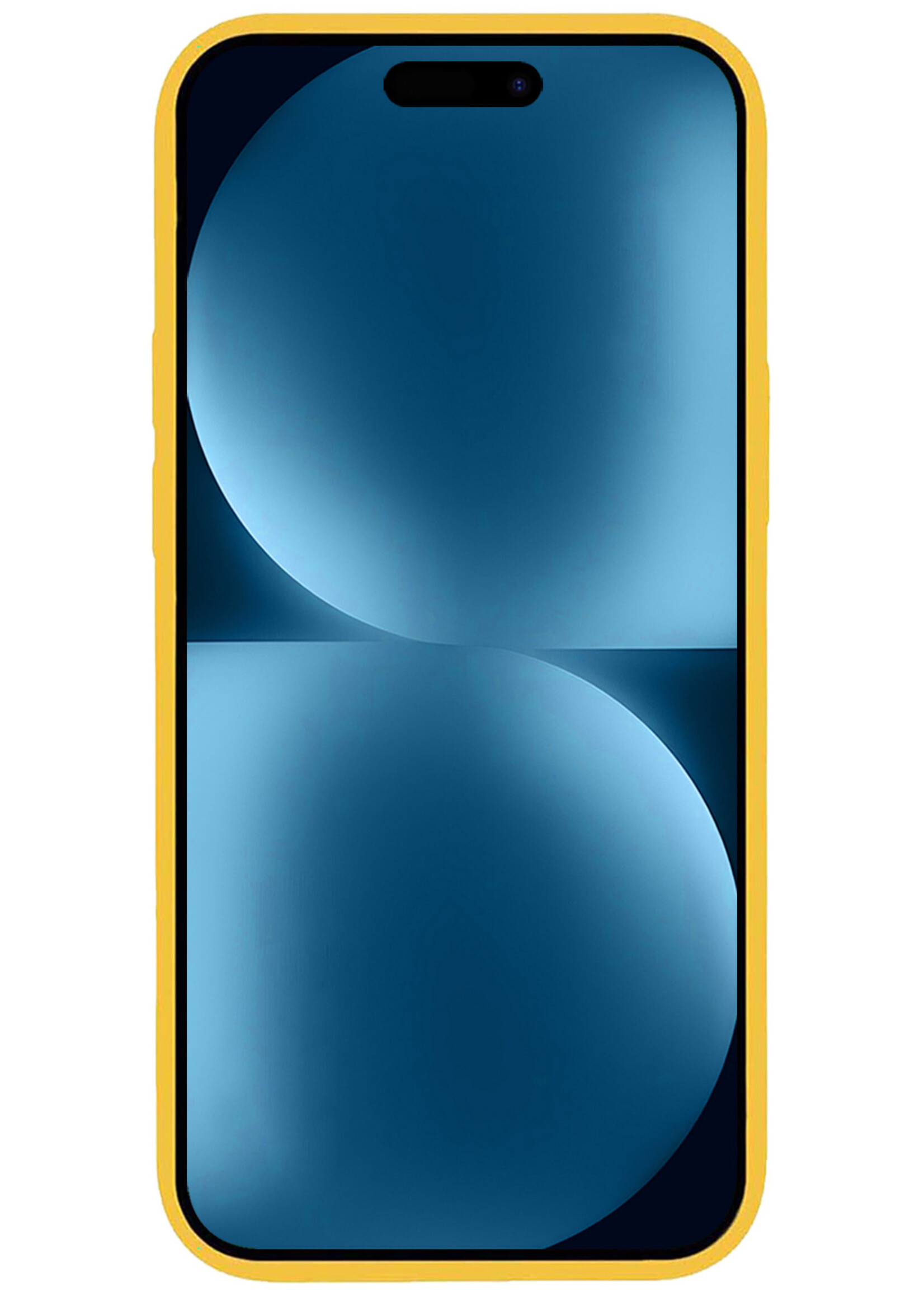 BTH Hoesje Geschikt voor iPhone 15 Hoesje Siliconen Case Hoes Met 2x Screenprotector - Hoes Geschikt voor iPhone 15 Hoes Cover Case - Geel