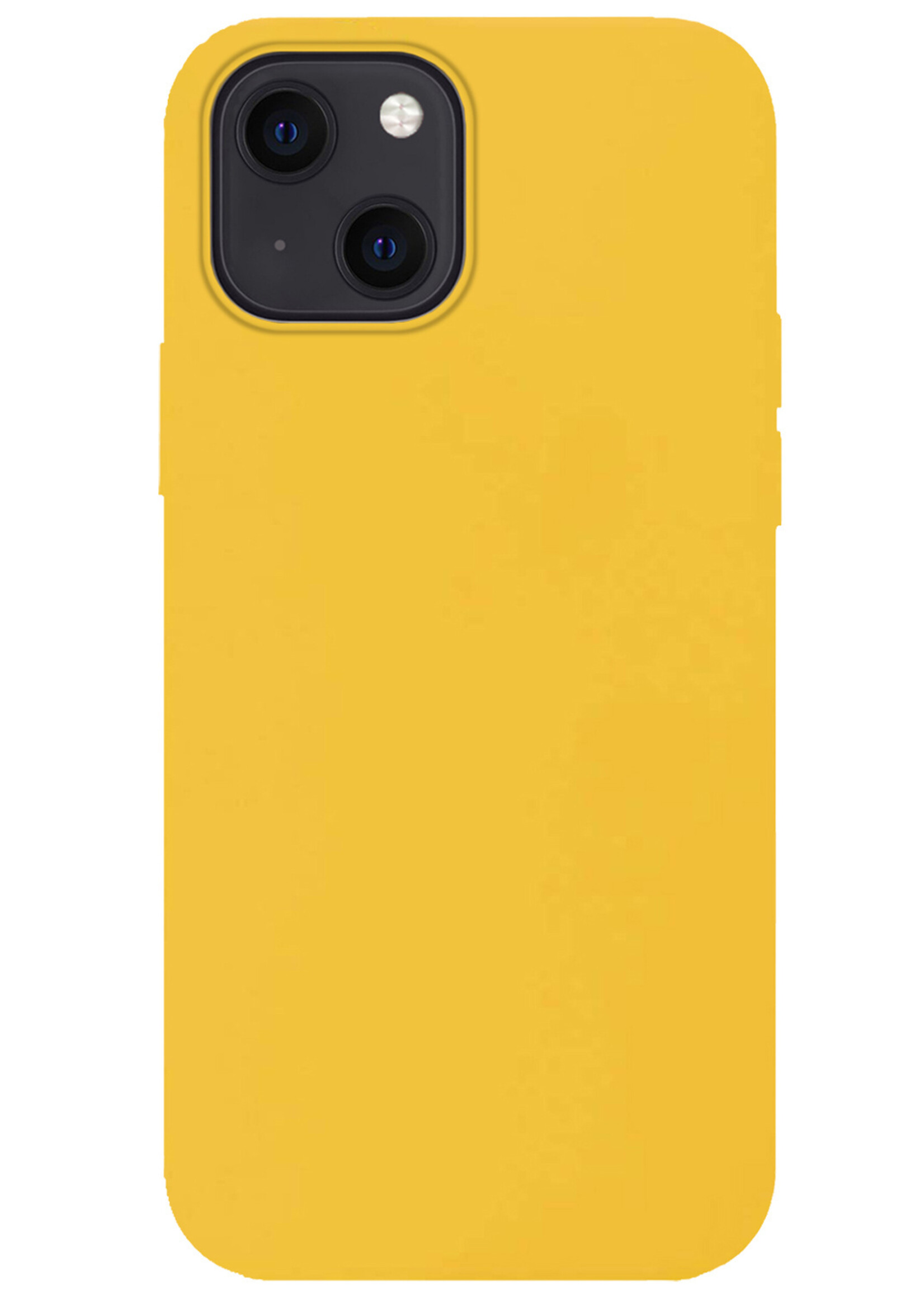 BTH Hoesje Geschikt voor iPhone 15 Hoesje Siliconen Case Hoes Met 2x Screenprotector - Hoes Geschikt voor iPhone 15 Hoes Cover Case - Geel