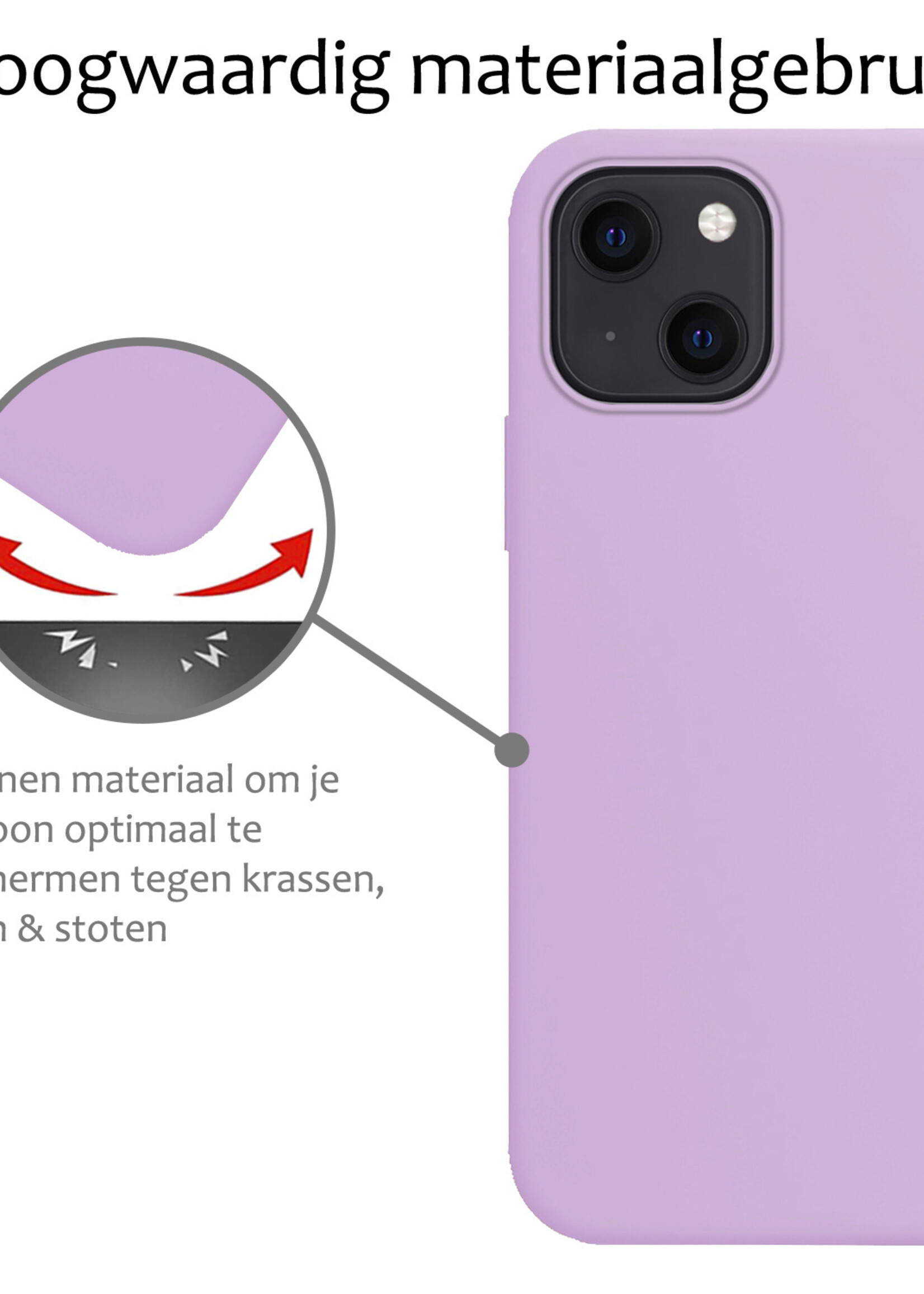 BTH Hoesje Geschikt voor iPhone 15 Hoesje Siliconen Case Hoes Met 2x Screenprotector - Hoes Geschikt voor iPhone 15 Hoes Cover Case - Lila