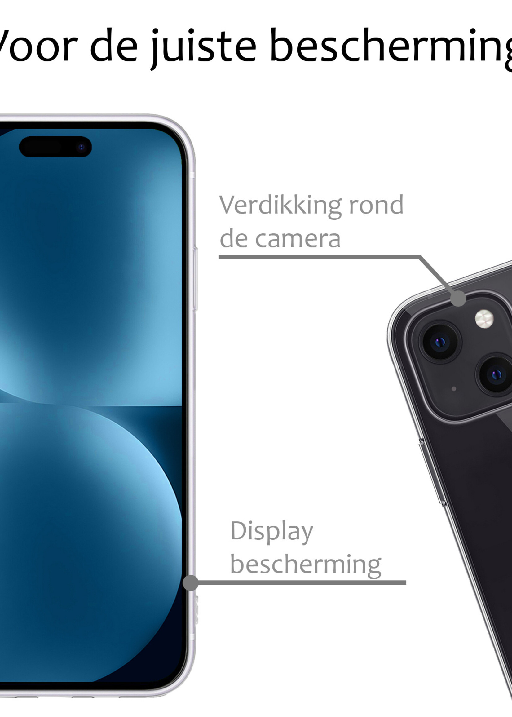 BTH Hoesje Geschikt voor iPhone 15 Plus Hoesje Siliconen Case Hoes Met Screenprotector - Hoes Geschikt voor iPhone 15 Plus Hoes Cover Case - Transparant
