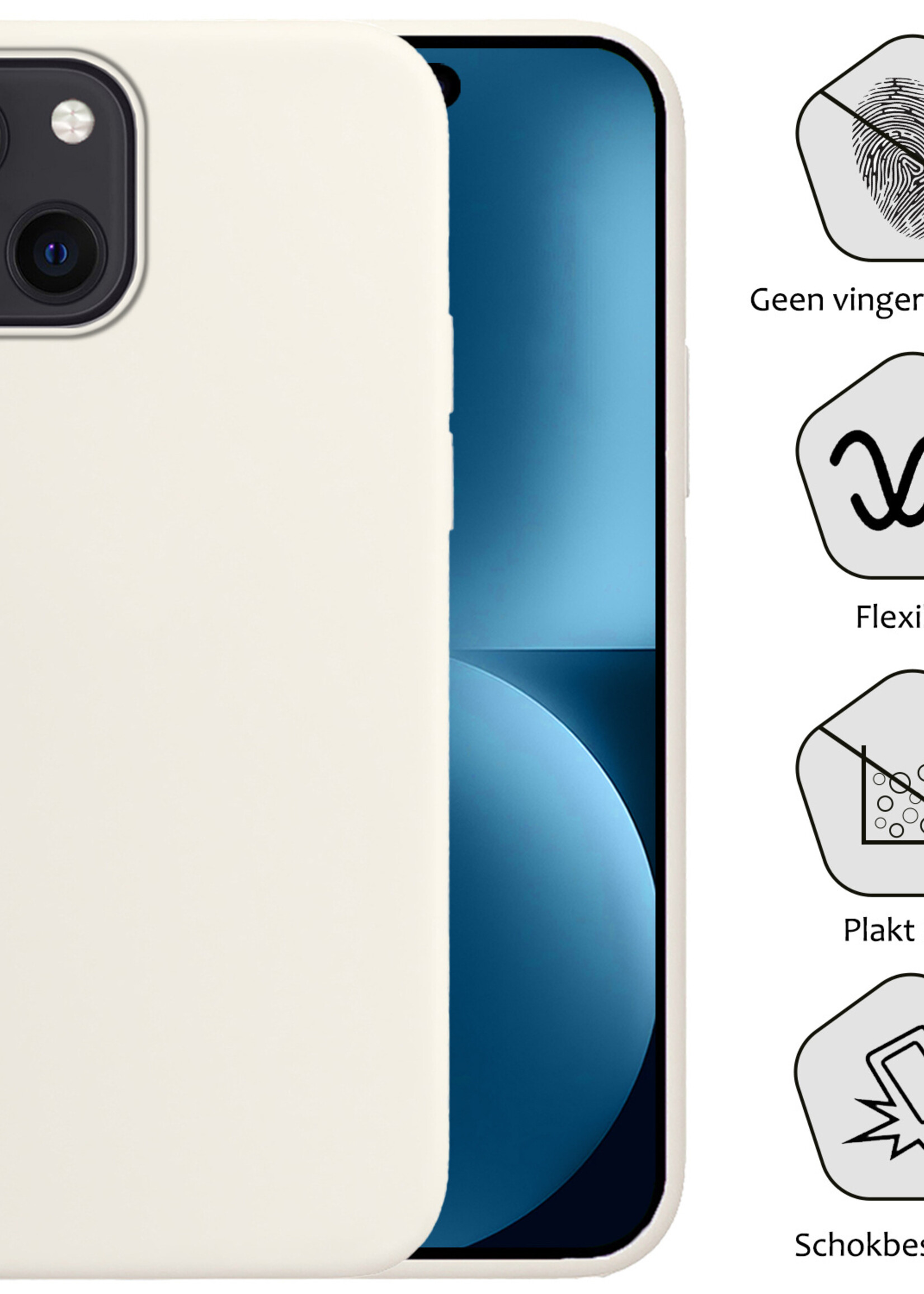 BTH Hoesje Geschikt voor iPhone 15 Plus Hoesje Siliconen Case Hoes Met 2x Screenprotector - Hoes Geschikt voor iPhone 15 Plus Hoes Cover Case - Wit