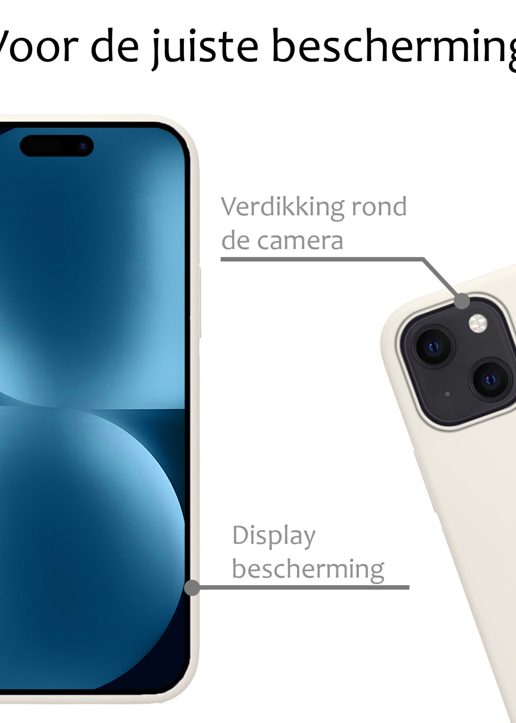 BTH Hoesje Geschikt voor iPhone 15 Plus Hoesje Siliconen Case Hoes Met 2x Screenprotector - Hoes Geschikt voor iPhone 15 Plus Hoes Cover Case - Wit