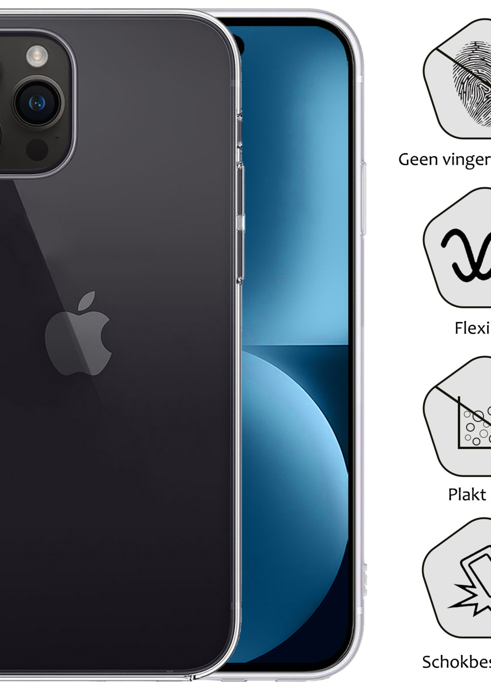BTH Hoesje Geschikt voor iPhone 15 Pro Hoesje Siliconen Case Hoes Met Screenprotector - Hoes Geschikt voor iPhone 15 Pro Hoes Cover Case - Transparant