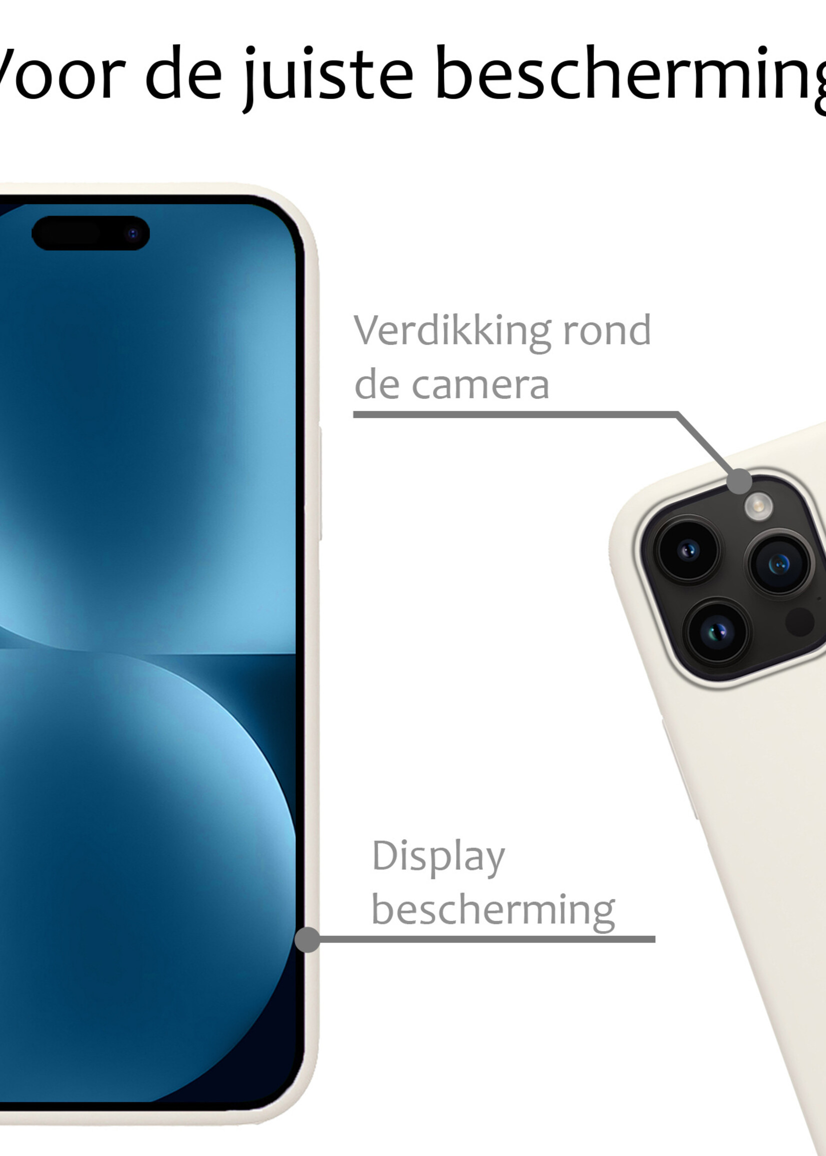 BTH Hoesje Geschikt voor iPhone 15 Pro Hoesje Siliconen Case Hoes Met Screenprotector - Hoes Geschikt voor iPhone 15 Pro Hoes Cover Case - Wit