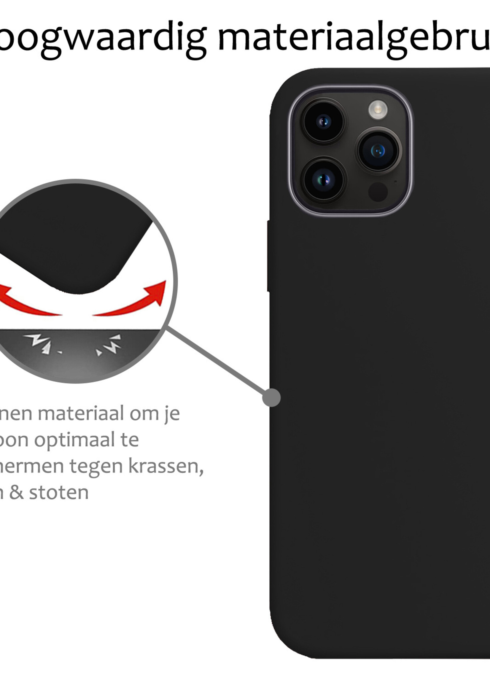 BTH Hoesje Geschikt voor iPhone 15 Pro Hoesje Siliconen Case Hoes Met Screenprotector - Hoes Geschikt voor iPhone 15 Pro Hoes Cover Case - Zwart