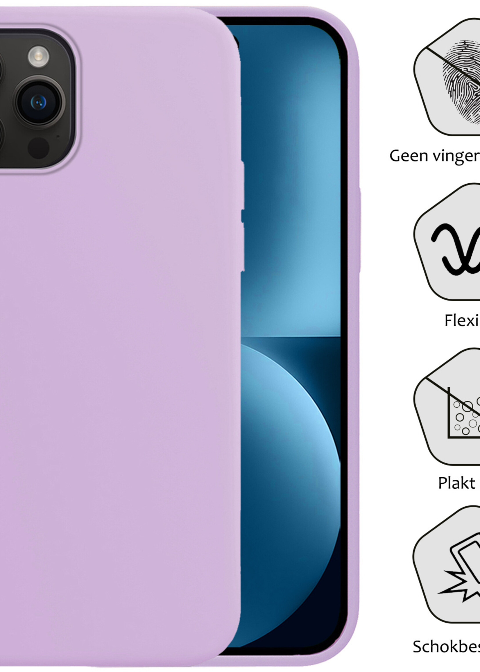 BTH Hoesje Geschikt voor iPhone 15 Pro Hoesje Siliconen Case Hoes Met 2x Screenprotector - Hoes Geschikt voor iPhone 15 Pro Hoes Cover Case - Lila