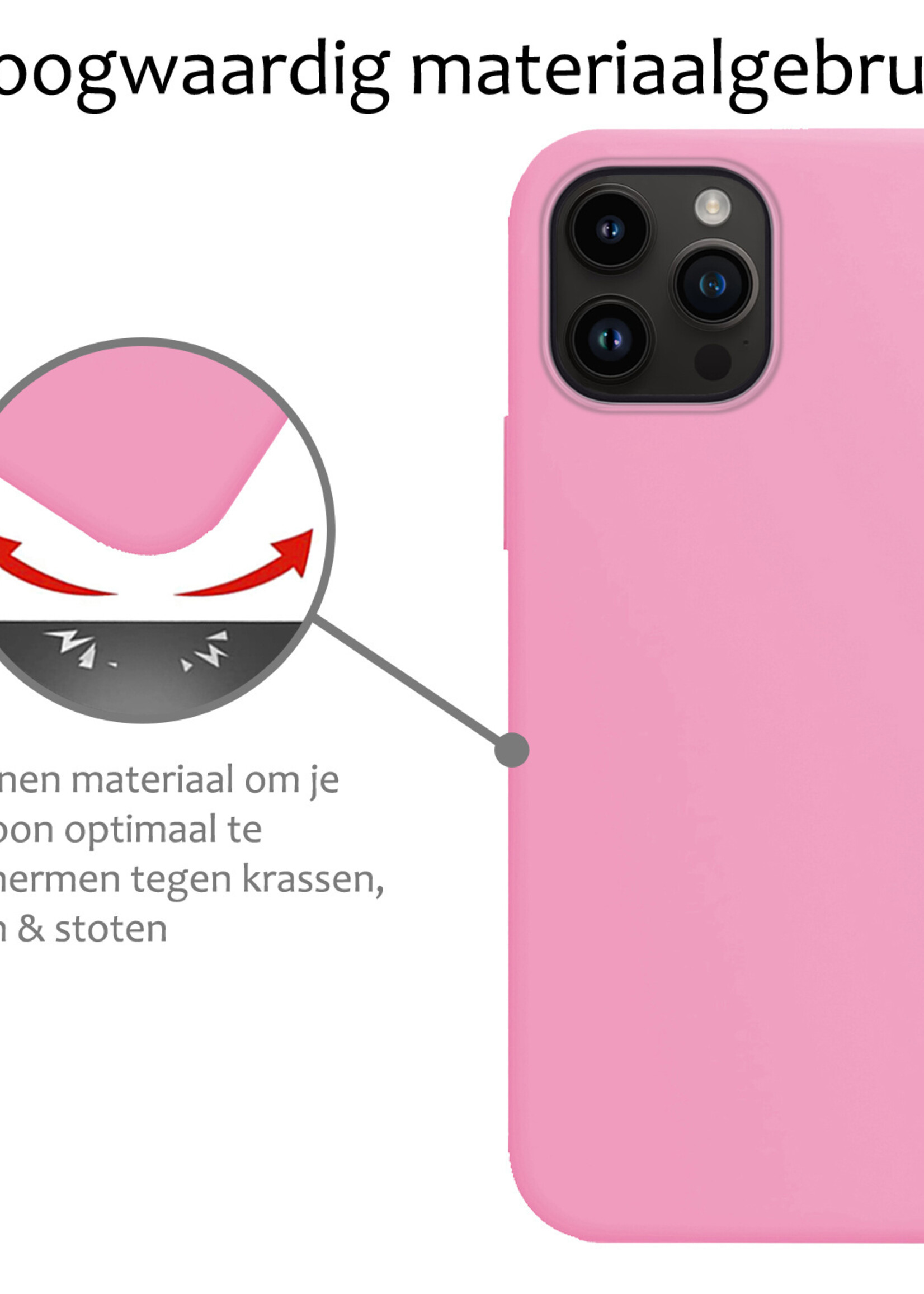 BTH Hoesje Geschikt voor iPhone 15 Pro Max Hoesje Siliconen Case Hoes Met Screenprotector - Hoes Geschikt voor iPhone 15 Pro Max Hoes Cover Case - Lichtroze