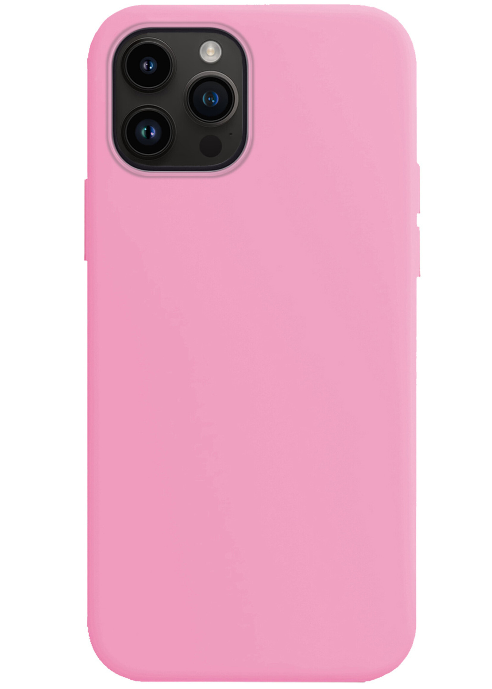 BTH Hoesje Geschikt voor iPhone 15 Pro Max Hoesje Siliconen Case Hoes Met 2x Screenprotector - Hoes Geschikt voor iPhone 15 Pro Max Hoes Cover Case - Lichtroze
