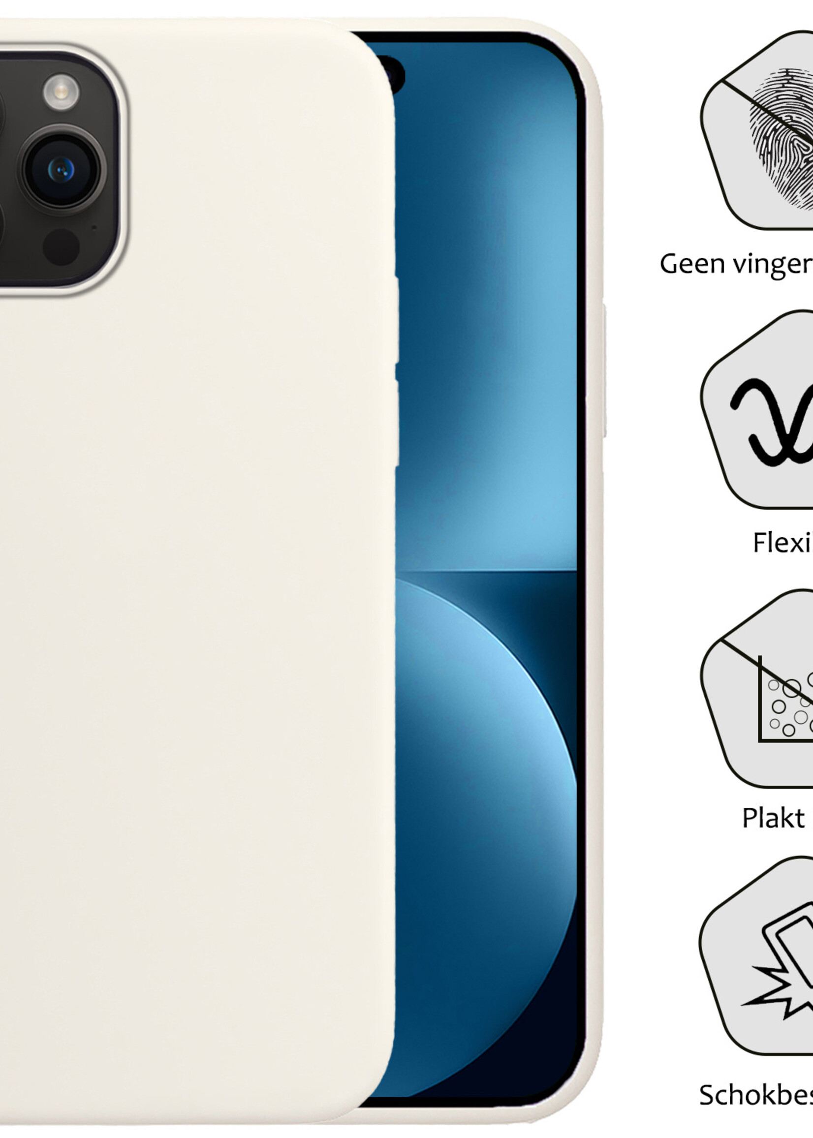 BTH Hoesje Geschikt voor iPhone 15 Pro Max Hoesje Siliconen Case Hoes Met 2x Screenprotector - Hoes Geschikt voor iPhone 15 Pro Max Hoes Cover Case - Wit