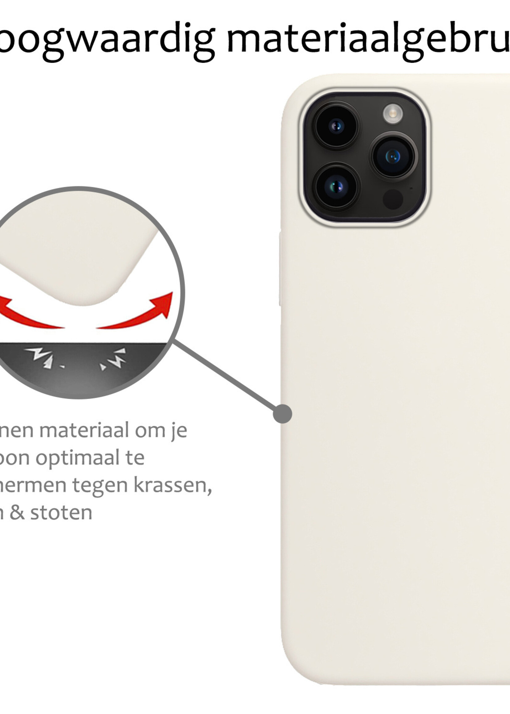 BTH Hoesje Geschikt voor iPhone 15 Pro Max Hoesje Siliconen Case Hoes Met 2x Screenprotector - Hoes Geschikt voor iPhone 15 Pro Max Hoes Cover Case - Wit