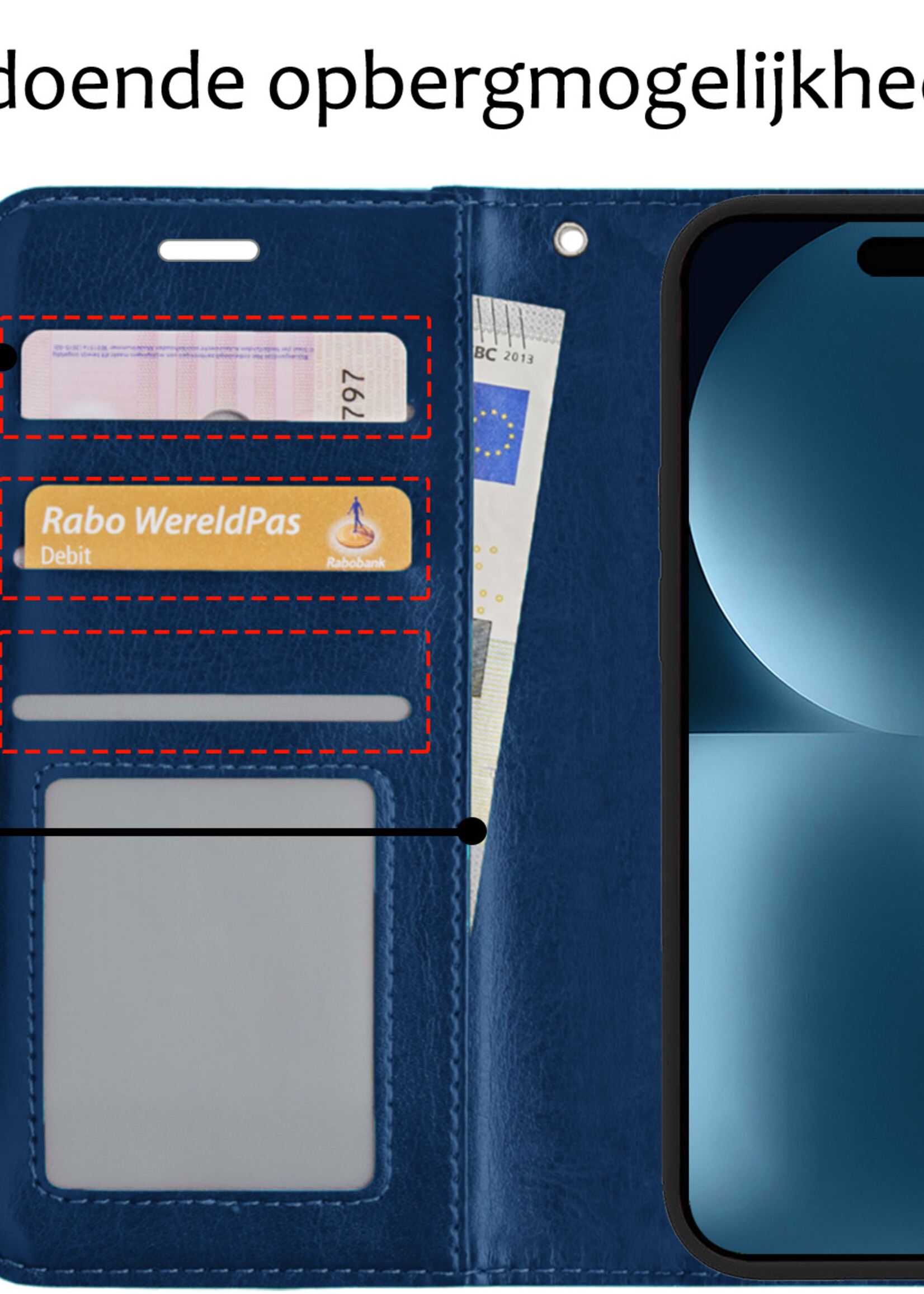 BTH Hoesje Geschikt voor iPhone 15 Plus Hoesje Book Case Hoes Portemonnee Cover Walletcase - Hoes Geschikt voor iPhone 15 Plus Hoes Bookcase Hoesje - Blauw