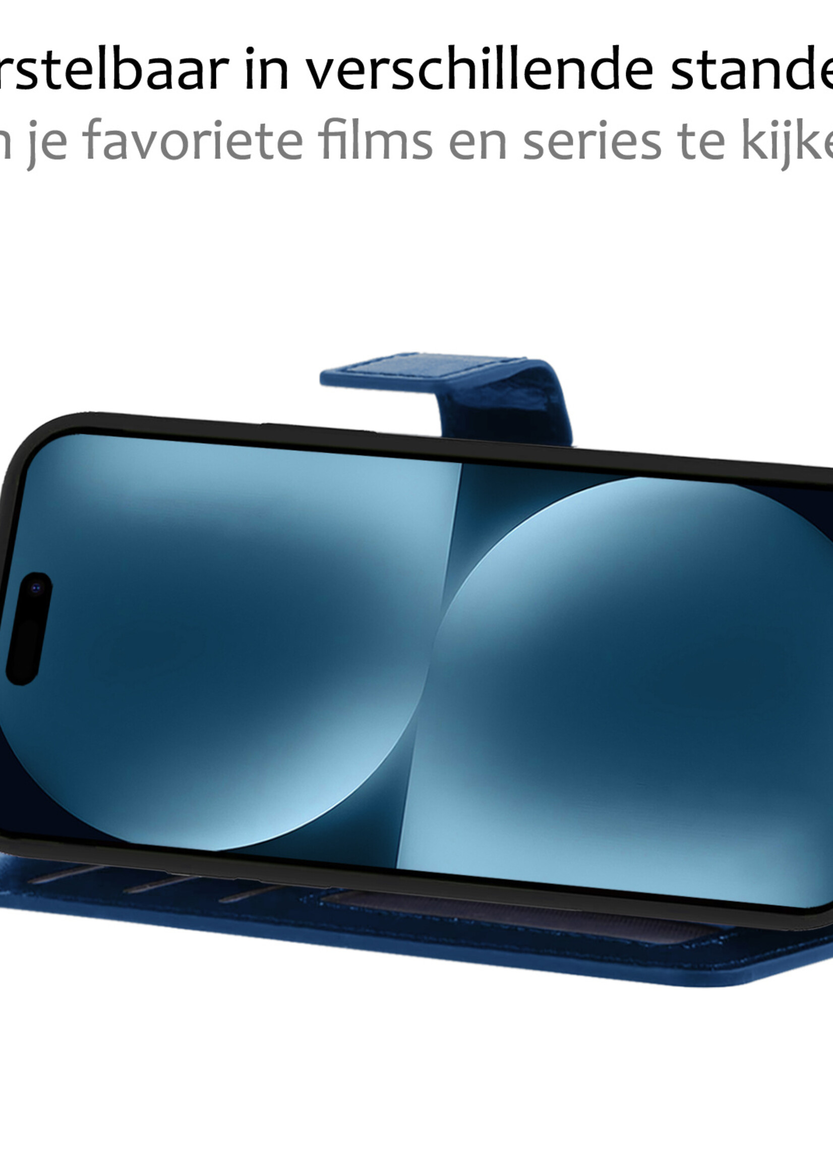 BTH Hoesje Geschikt voor iPhone 15 Plus Hoesje Book Case Hoes Portemonnee Cover Walletcase - Hoes Geschikt voor iPhone 15 Plus Hoes Bookcase Hoesje - Blauw